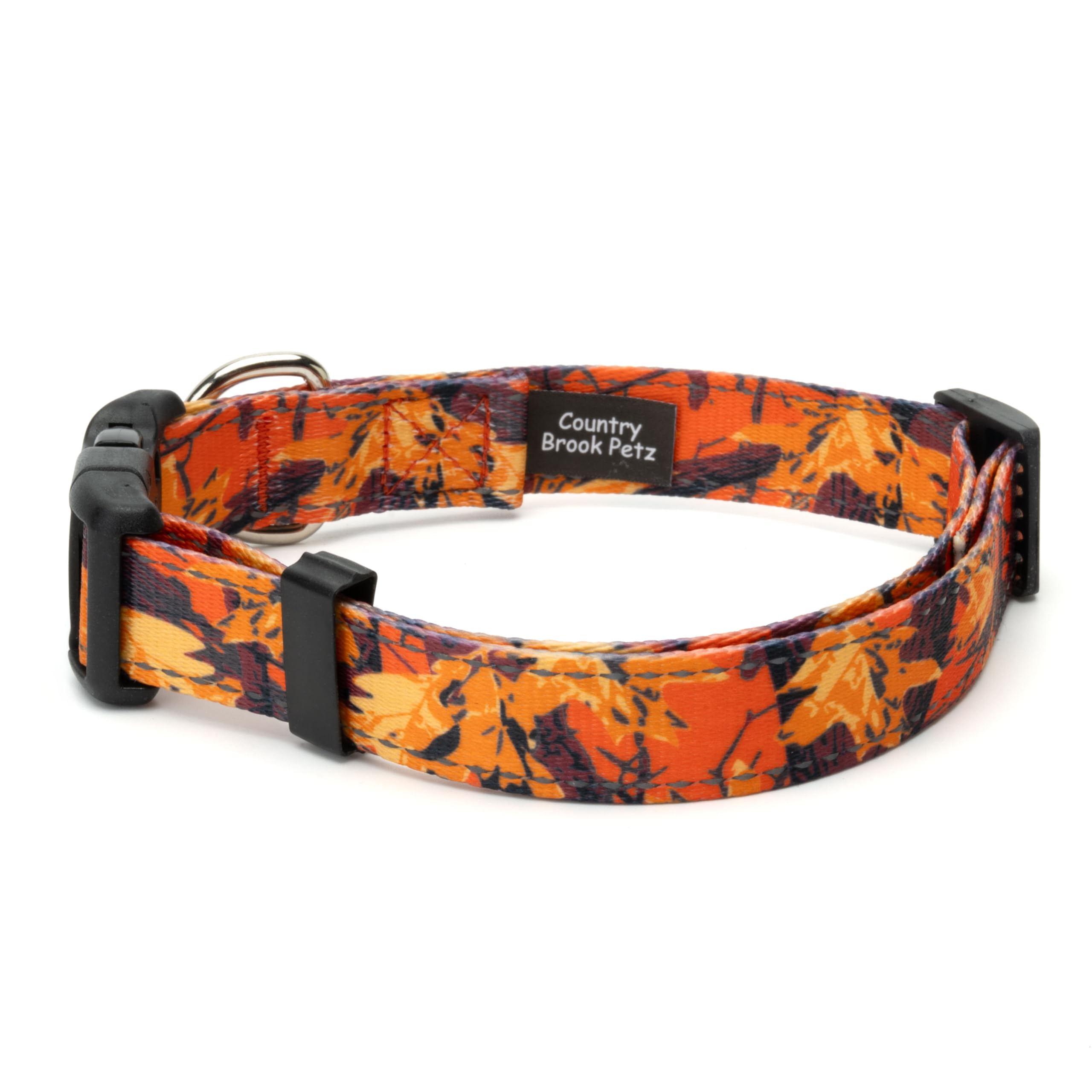 Country Brook Petz - Deluxe Orange Sunset Camo Reflective Dog Collar - Critter Corner Collection Featuring Night Safe Designs (1