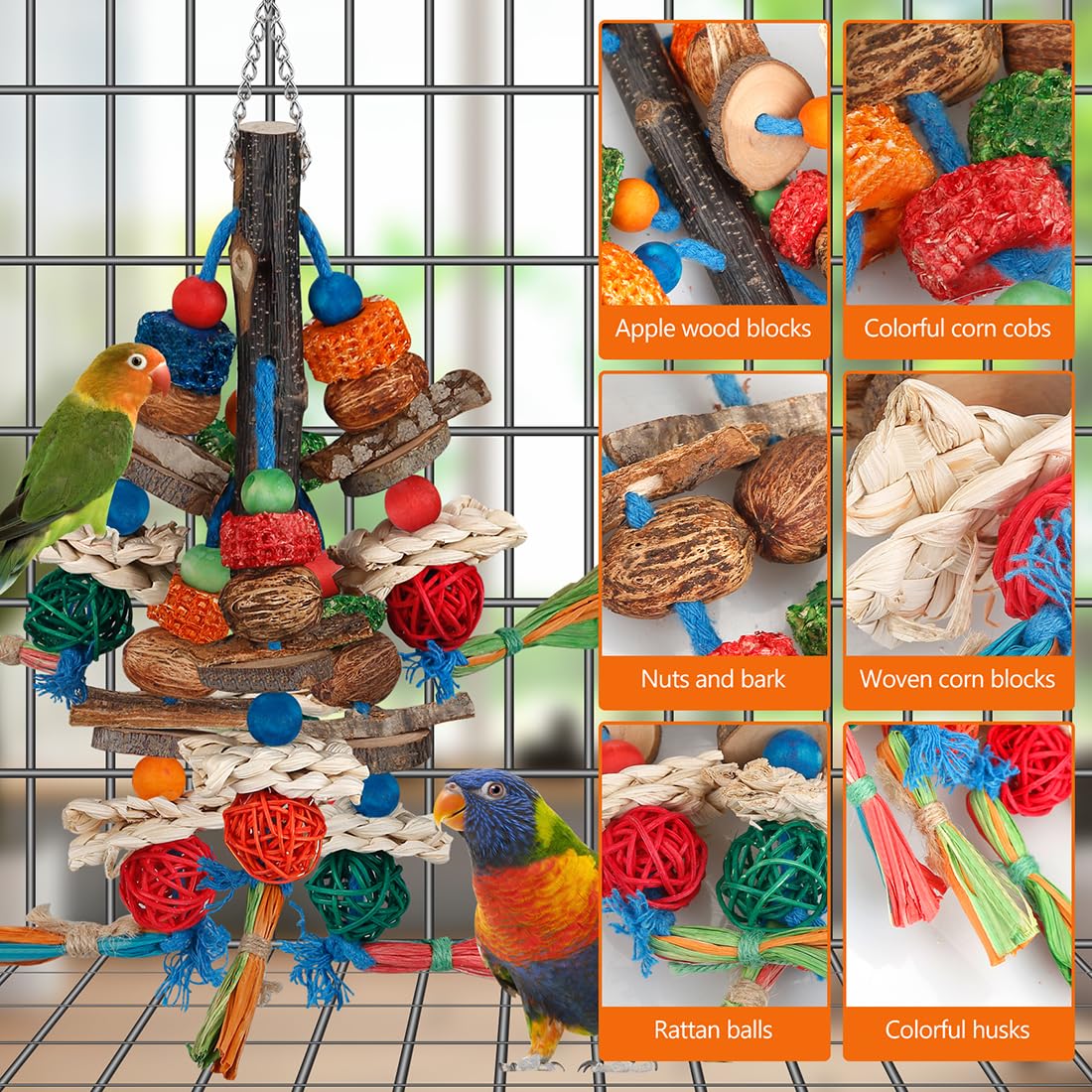 Bird Toys,Parrot Toys Exciting Chewing Fun for Parakeets,Cockatiels,Conures,Lovebirds,African Gray Cockatoos Amazon And Other Sm