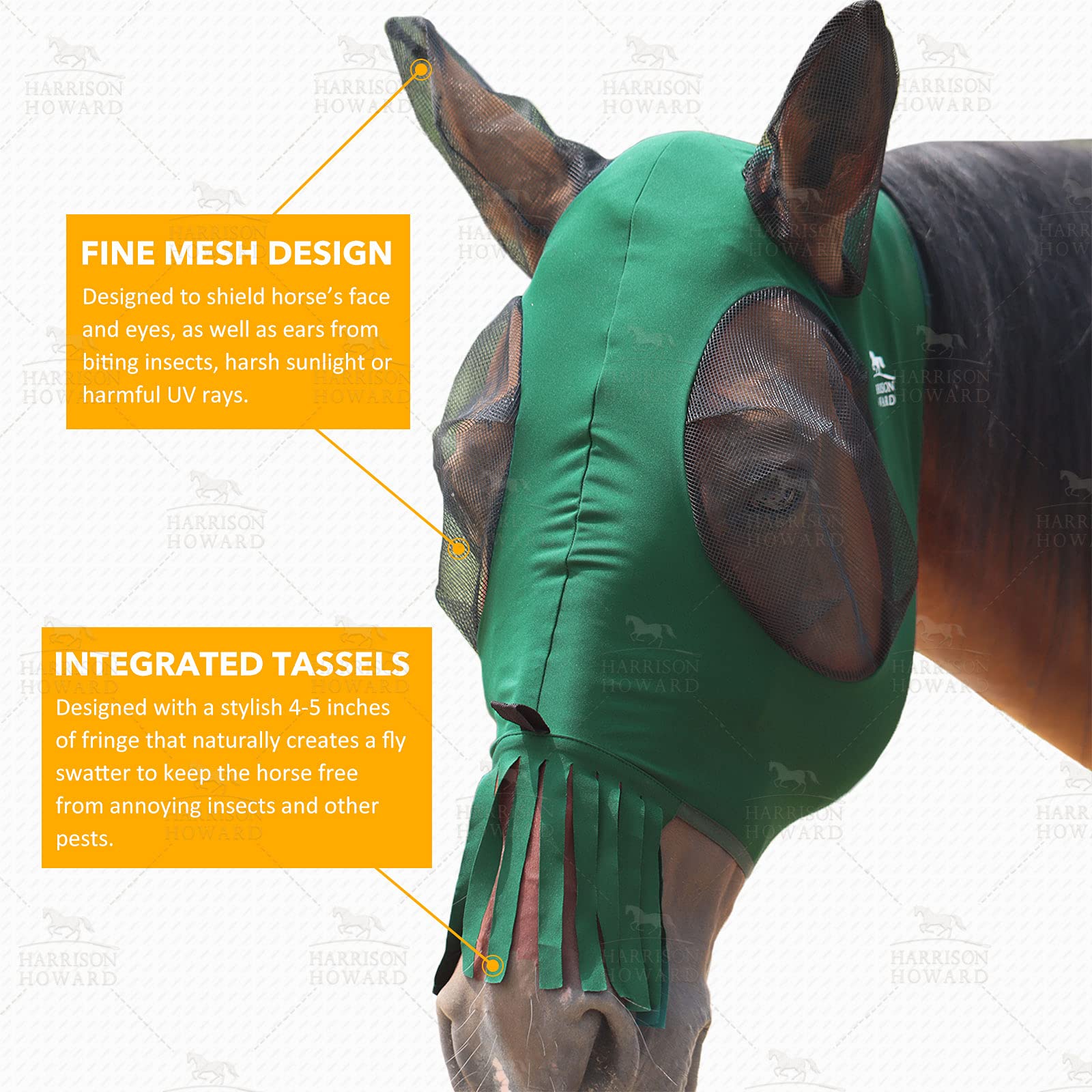 Harrison Howard Superior Comfort Breathable Fly Masks Soft on Skin with Tassels Natural Nose Swatter