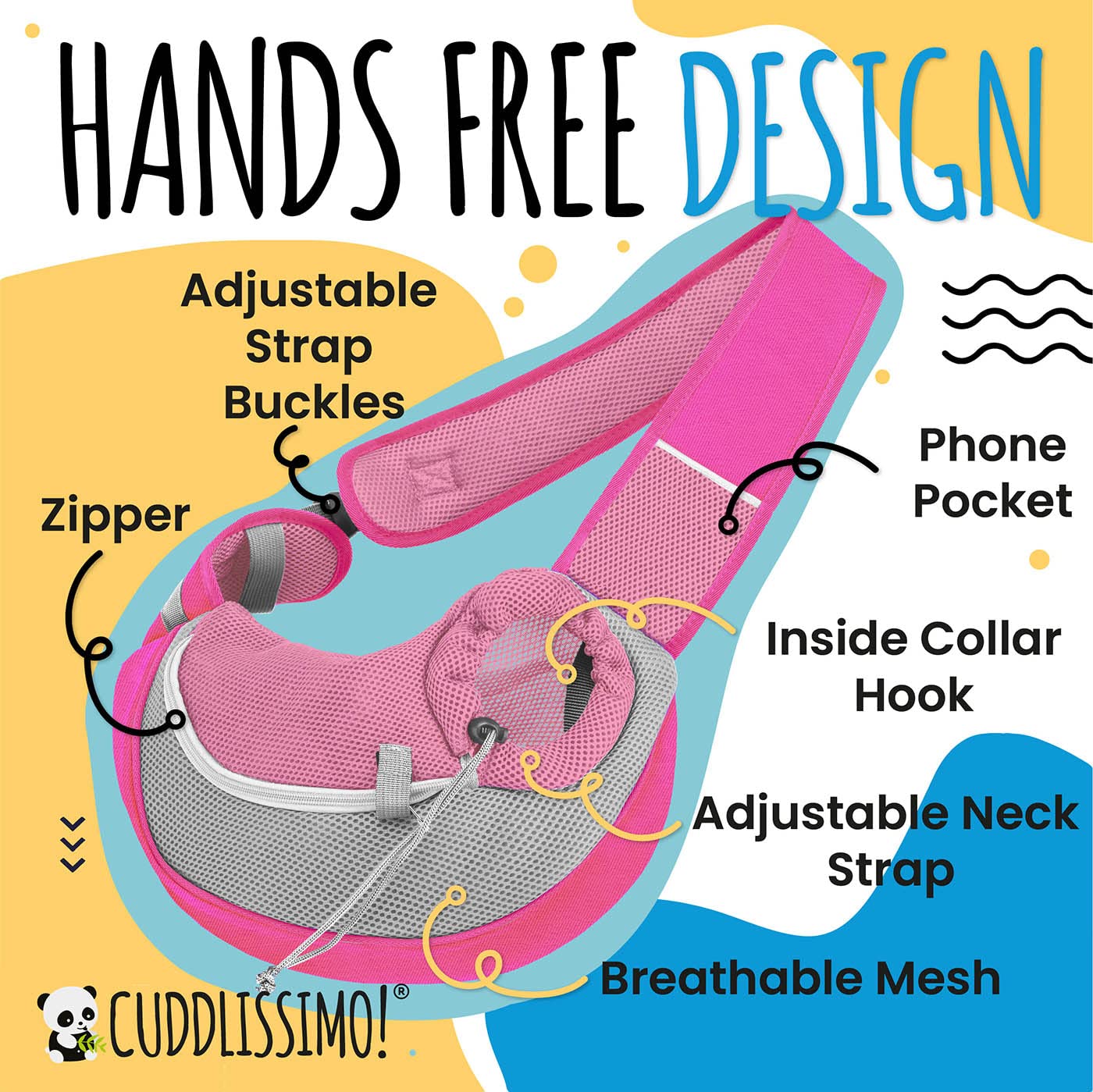 Cuddlissimo! Pet Sling Carrier - Carefully Sized for Teacup & Toy Breed Puppies & Cats (Under 6lb) - Soft Pouch for Small Dogs,