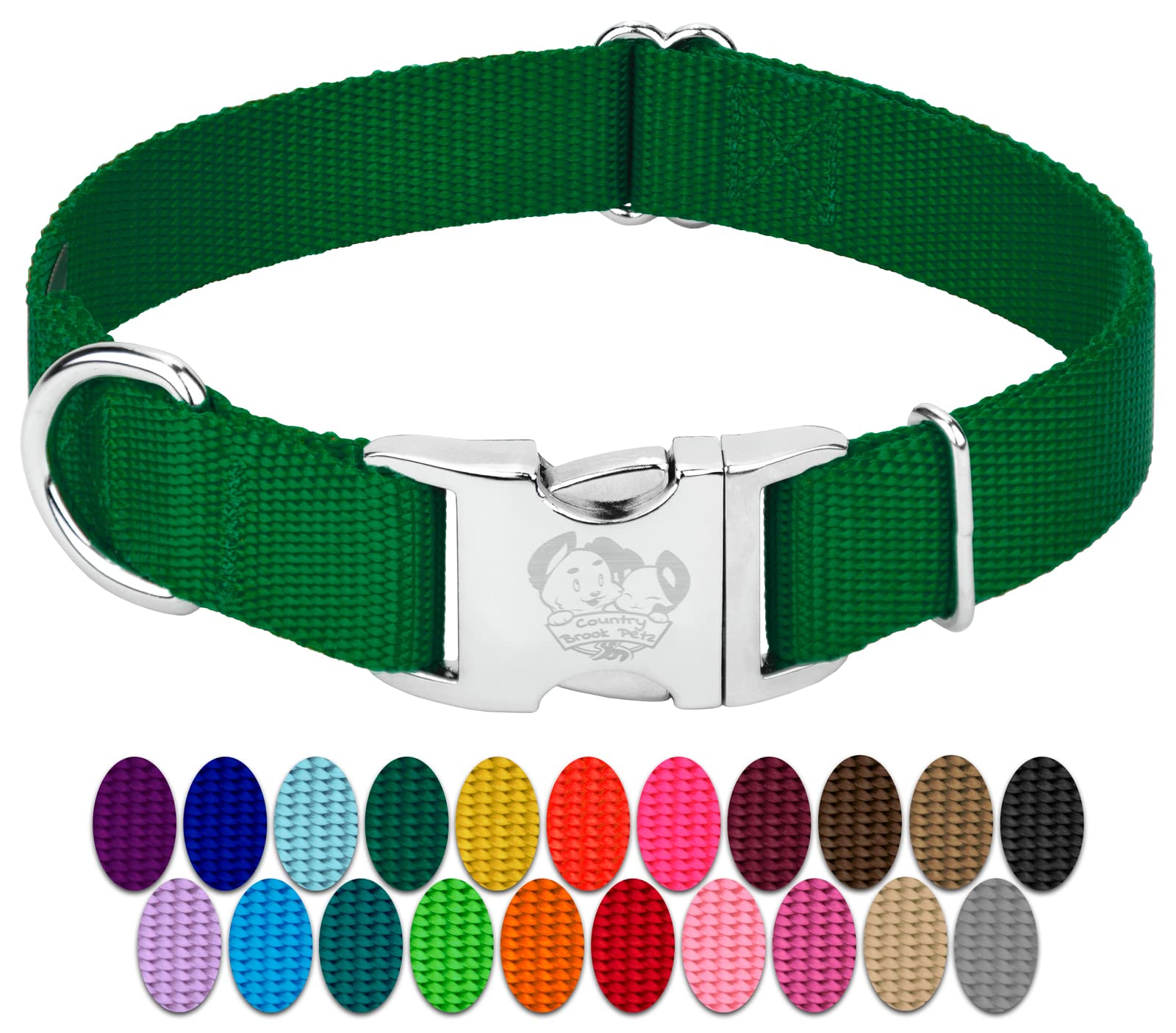 Country Brook Petz Premium Nylon Dog Collar With Metal Buckle For Small Medium Large Breeds - Vibrant 30+ Color Selection (Large
