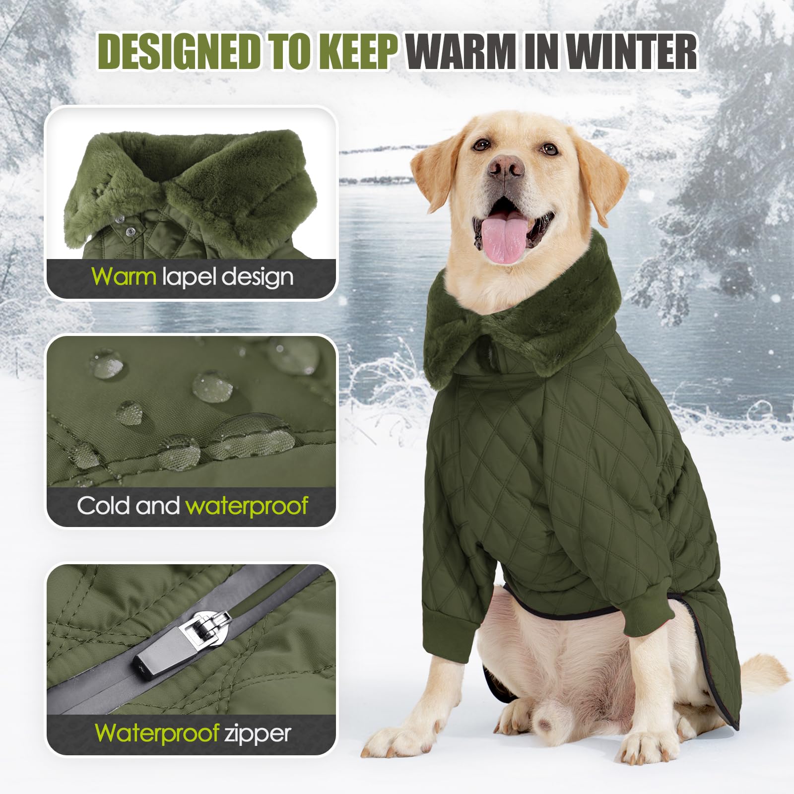 Warm Coat With Double Zipper, Winter Clothes For Small Medium Large Dogs, Turtleneck Puffer Jacket, Two Legs Cold Weather Coats,