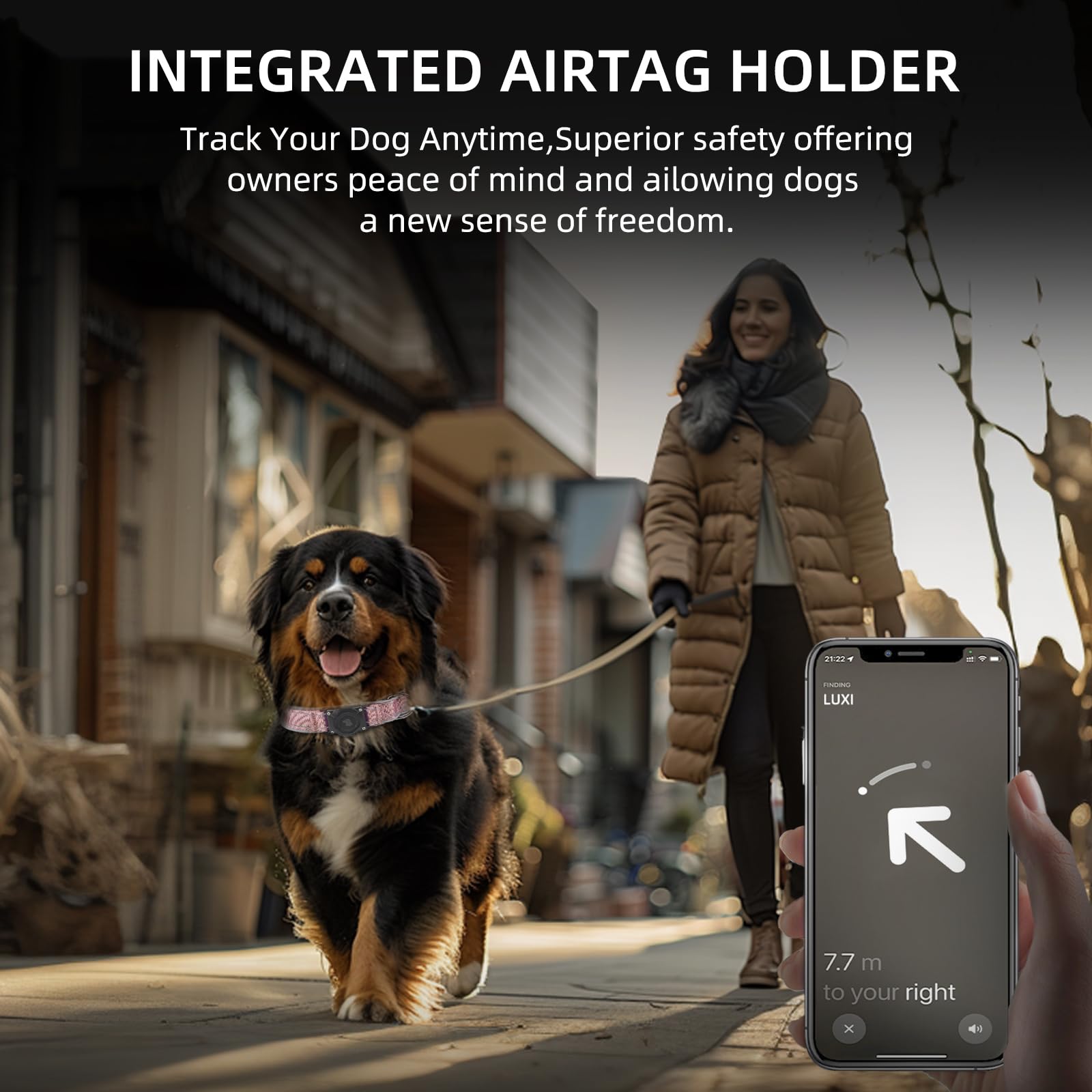 Upgraded AirTag Dog Collar, Collar with Thickened Airtag Holder IPX7 Waterproof, Enhanced Reflective, Soft Padded, Heavy-Duty Ap