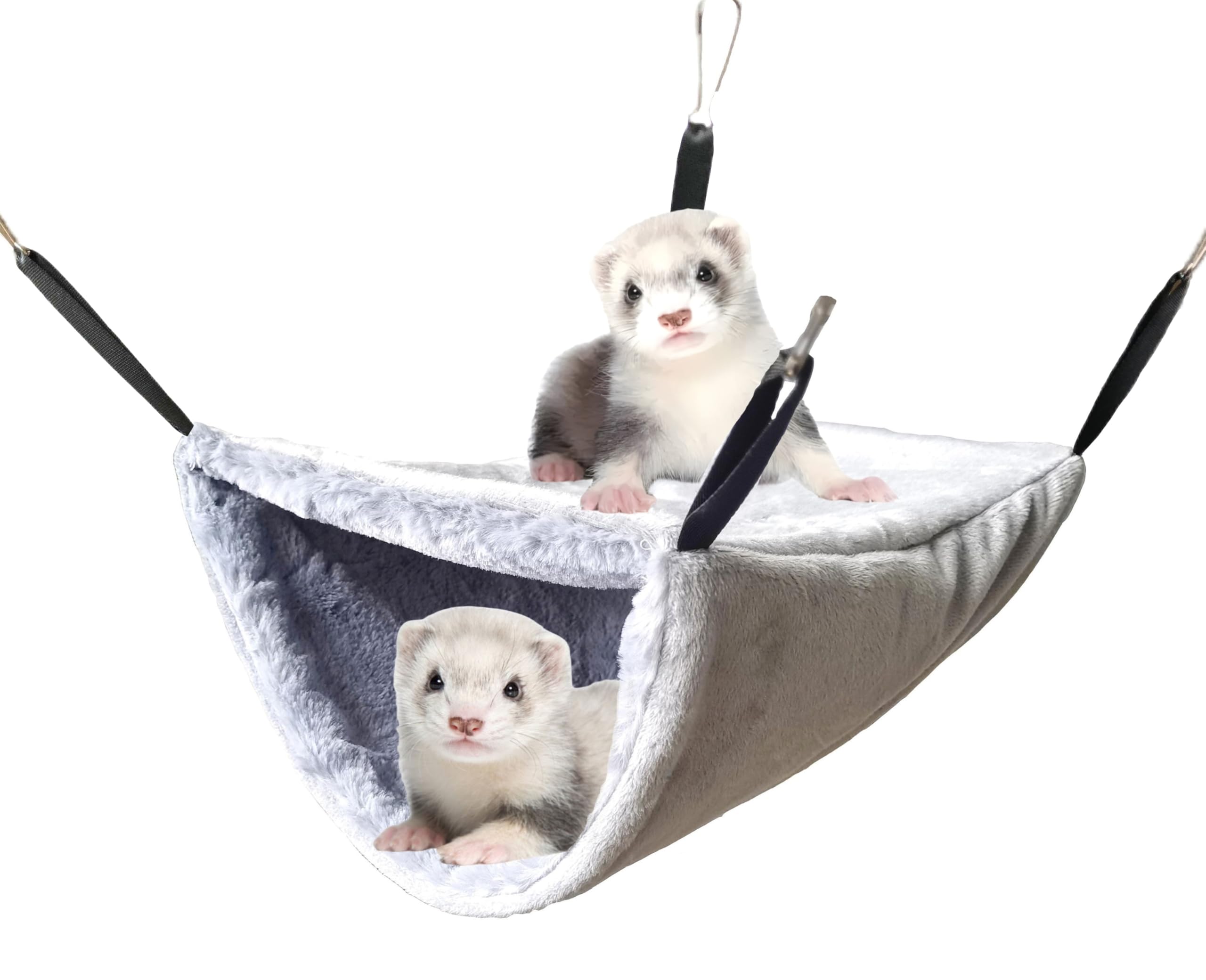 Vedem Small Animal Soft Plush Bunkbed Hammock Cage Hanging Tunnel Hideout For Ferret Chinchilla Rat (Medium, Grey)