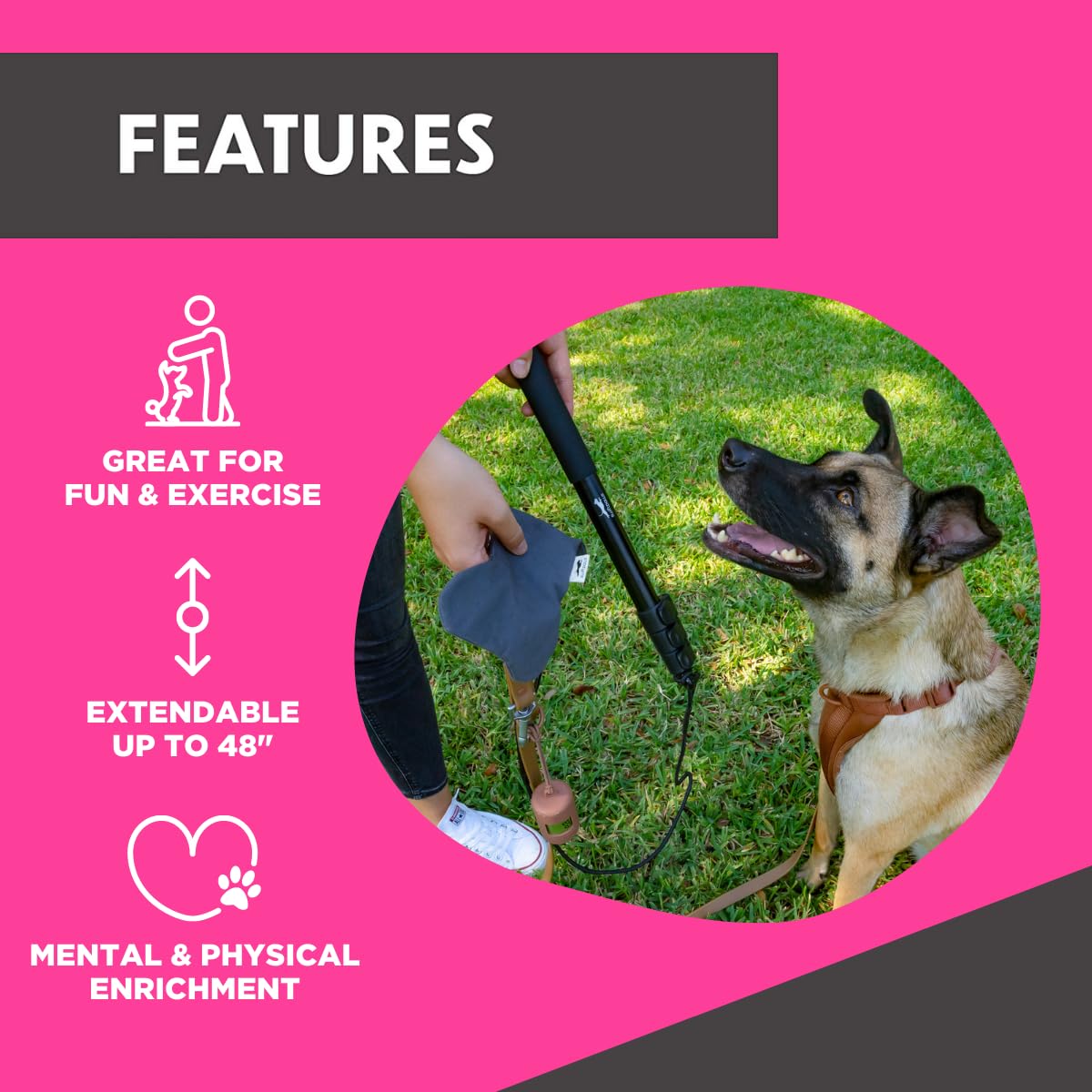 SwiftPaws Flirt Pole Toy - For Dogs - Extendable to 48    and Collapsible to 16    - All Aluminum + Paracord Line - Provides Exe