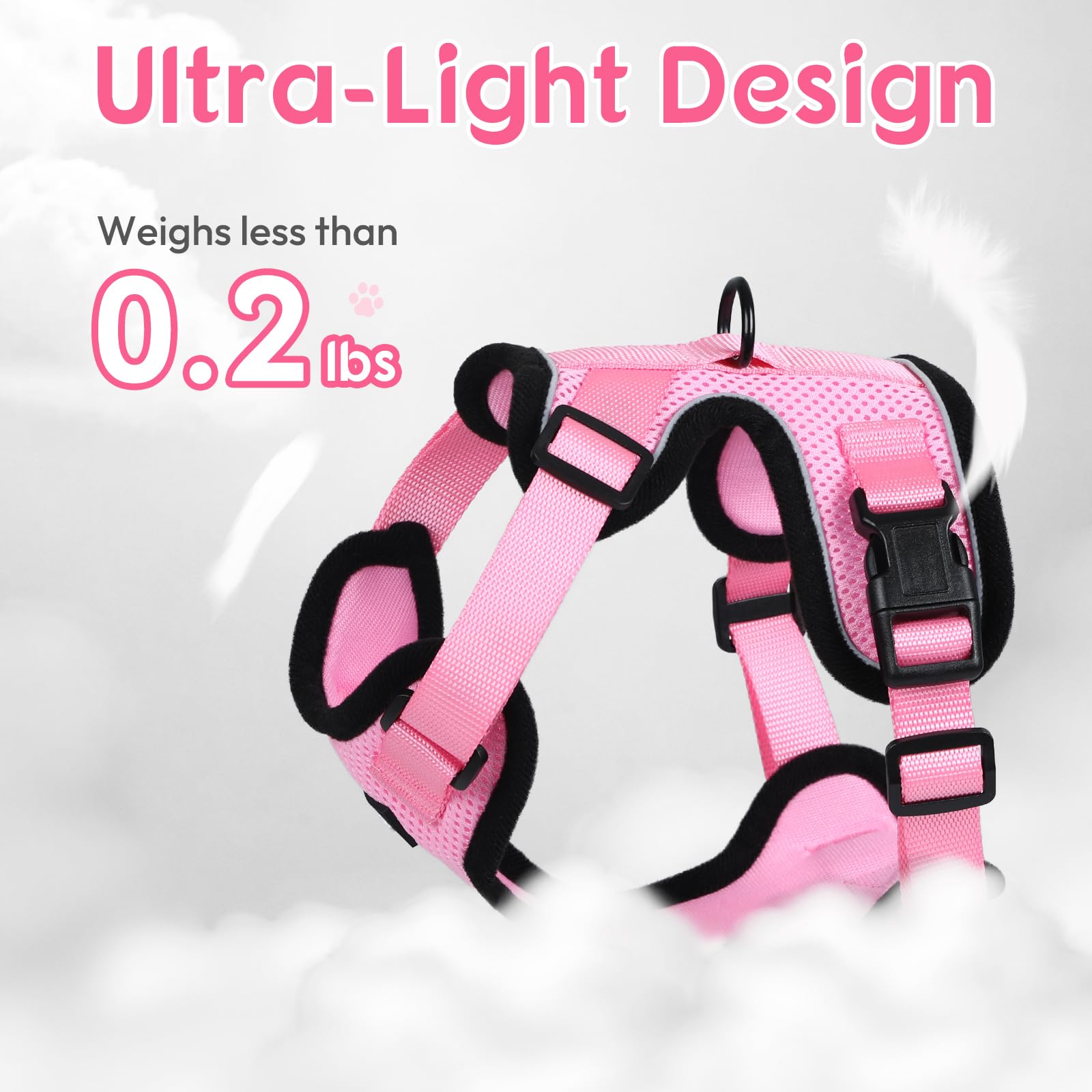 Dooradar Cat Harness and Leash Set, Adjustable Pink XS Vest, Soft Mesh, Escape Proof, Reflective Strips, Model YXMJTZ02XSPK20CW