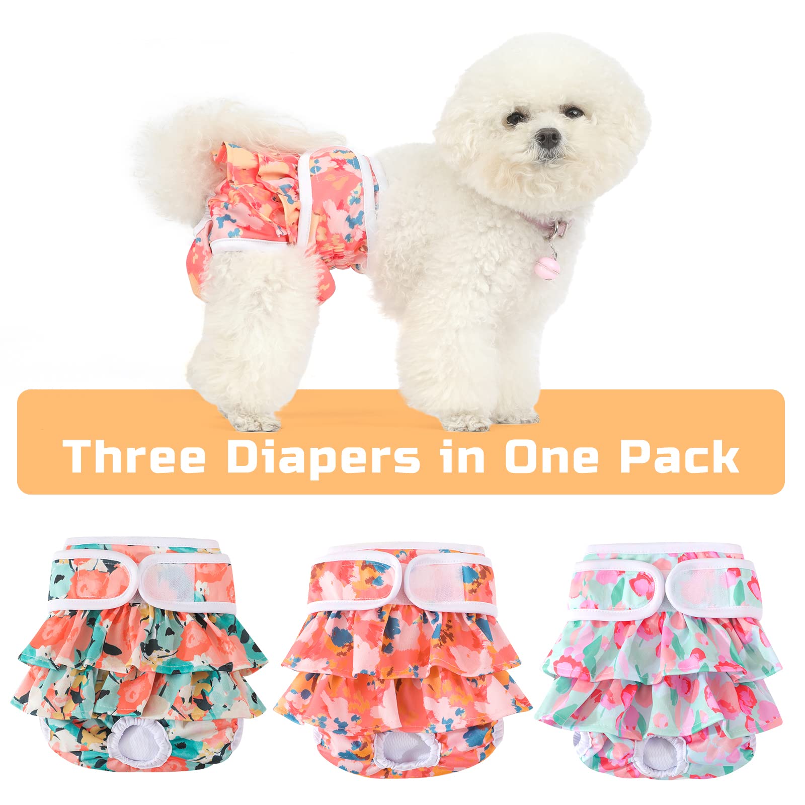 Washable Dog Diapers Female 3 Pack Reusable Premium Highly Absorbent Doggie Diaper, Flexible Puppy Diaper, Durable Leak-Proof Do