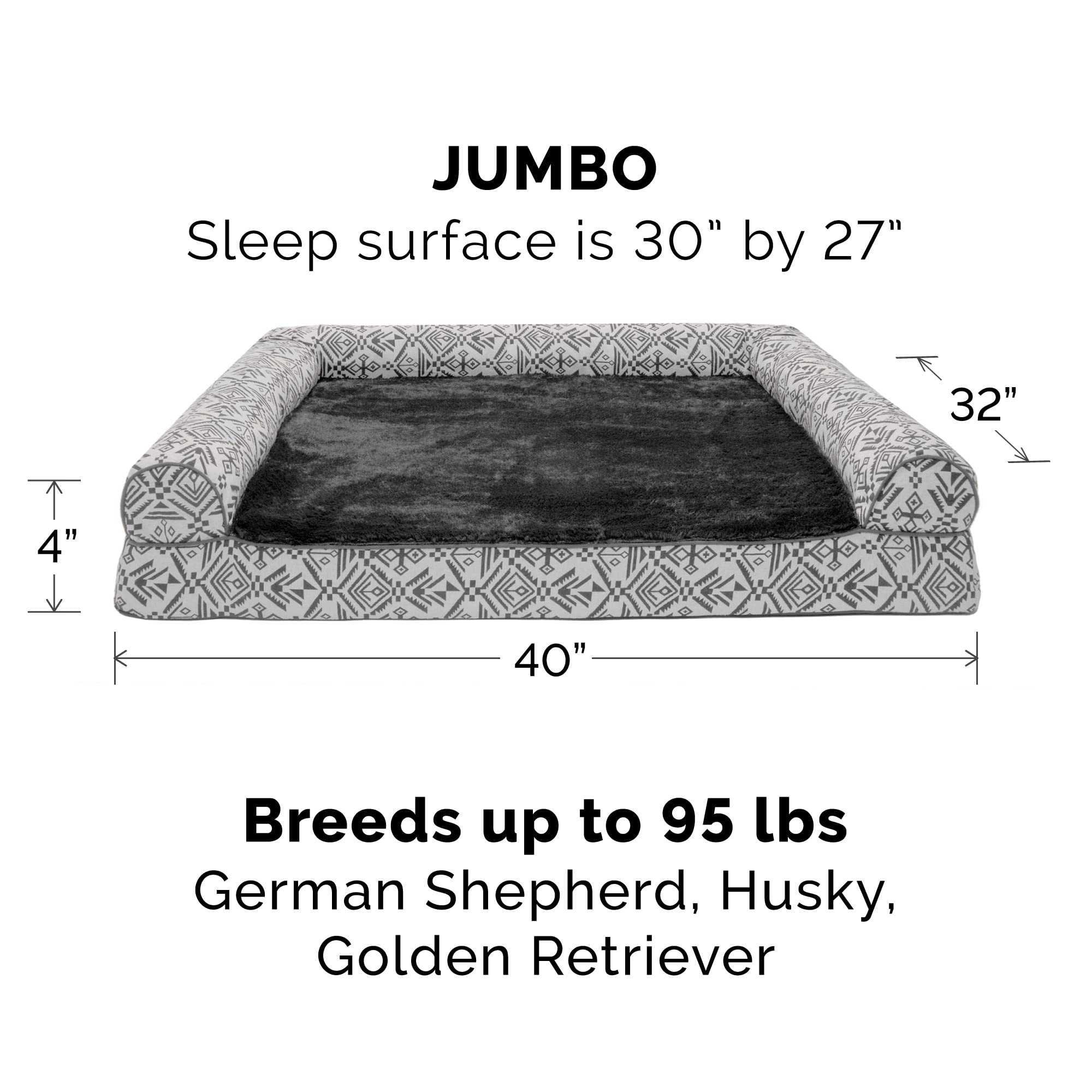 Furhaven Replacement Dog Bed Cover Plush & Southwest Kilim D  Cor Sofa-Style, Machine Washable - Boulder Gray, Jumbo (X-Large)