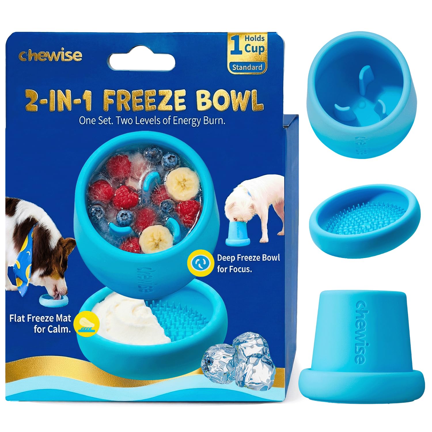 Chewise 2-in-1 Dog Freeze Bowl - Freezable Deep Bowl & Licking Mat Set, Durable Food-Grade TPU Frozen Dog Treat Toy, Dishwasher 