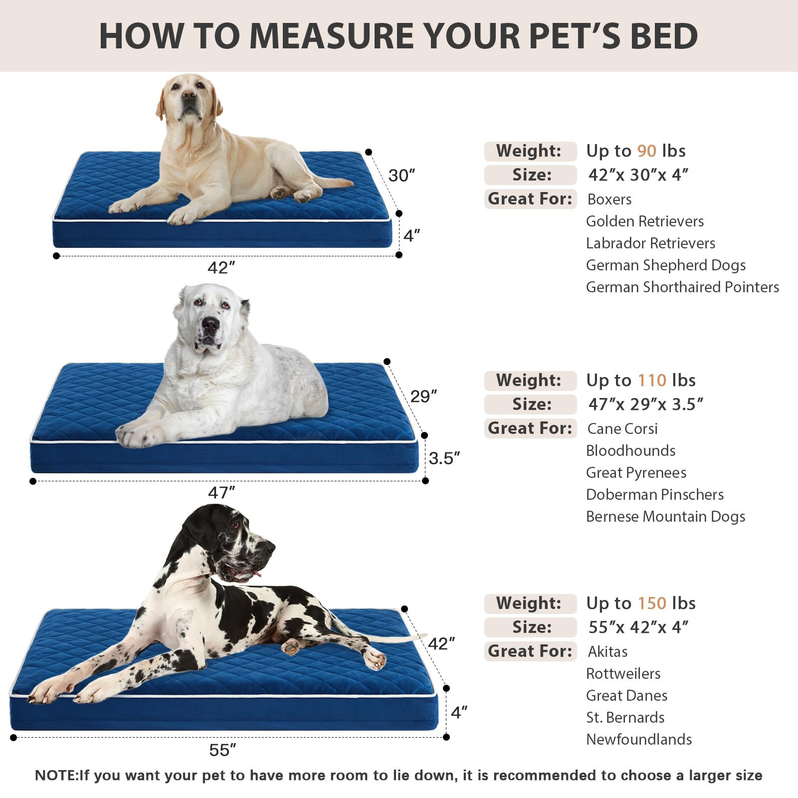 Wnpethome Orthopedic Dog Beds For Large Dogs, Extra Largedog Bed With Removable Washable Cover & Anti-Slip Bottom, Multi-Needle