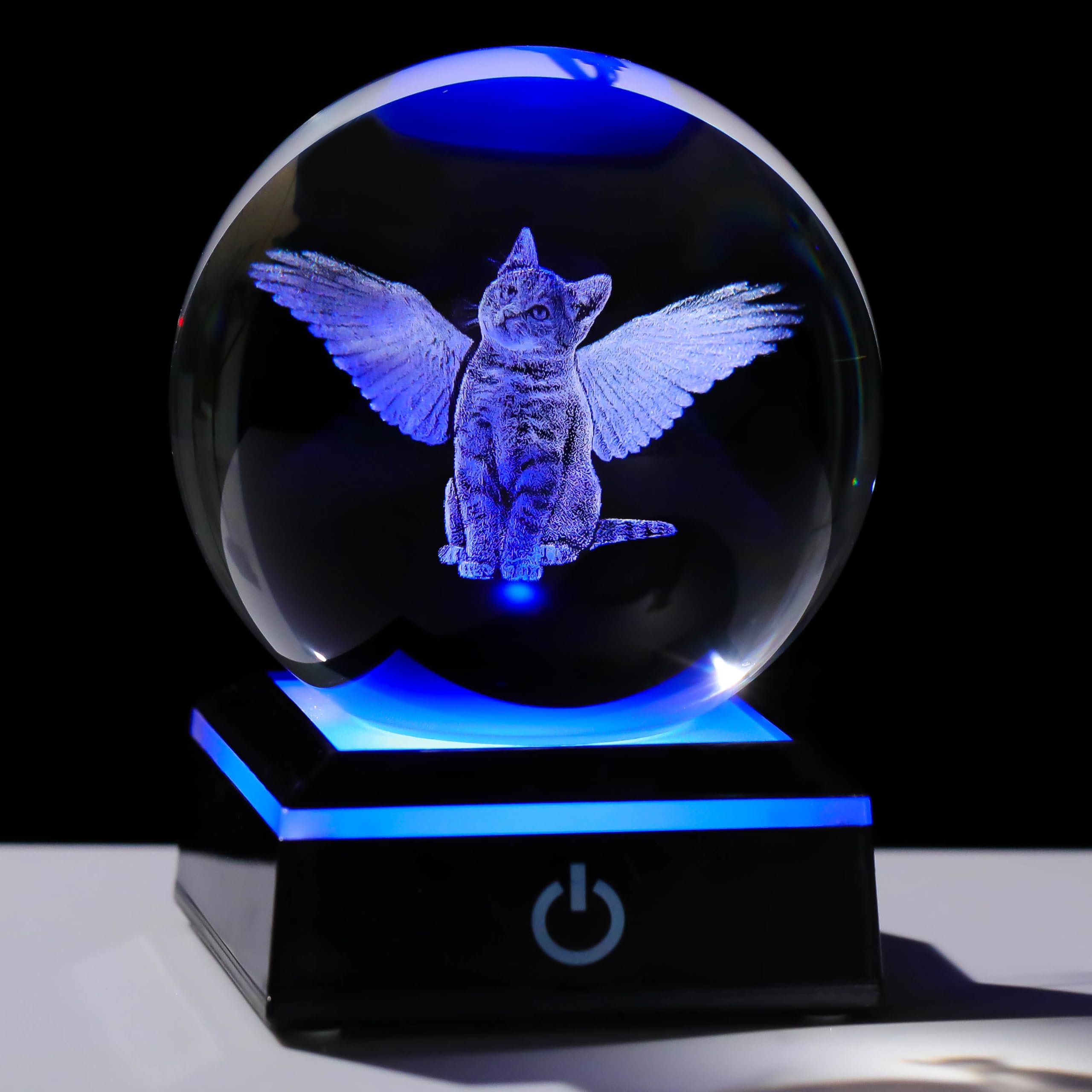 Qianwei Cat Memorial Gifts For Loss Of Cat - Pet Memorial Cat Angel Statue 3D Crystal Engraved Office Decor - Remembrance Bereav