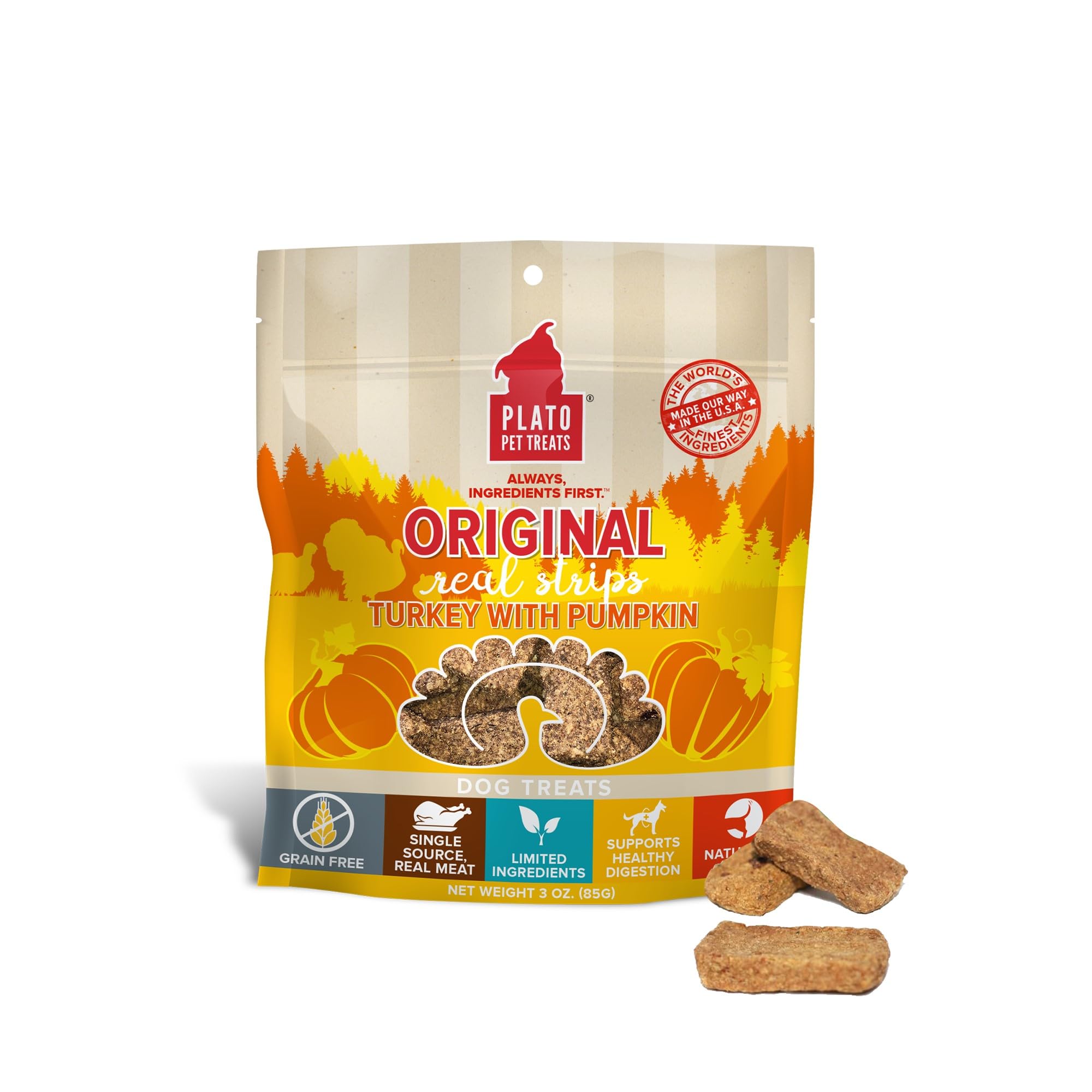 Plato Original Real Strips Turkey & Pumpkin 3oz, Natural, Model: 850002221404