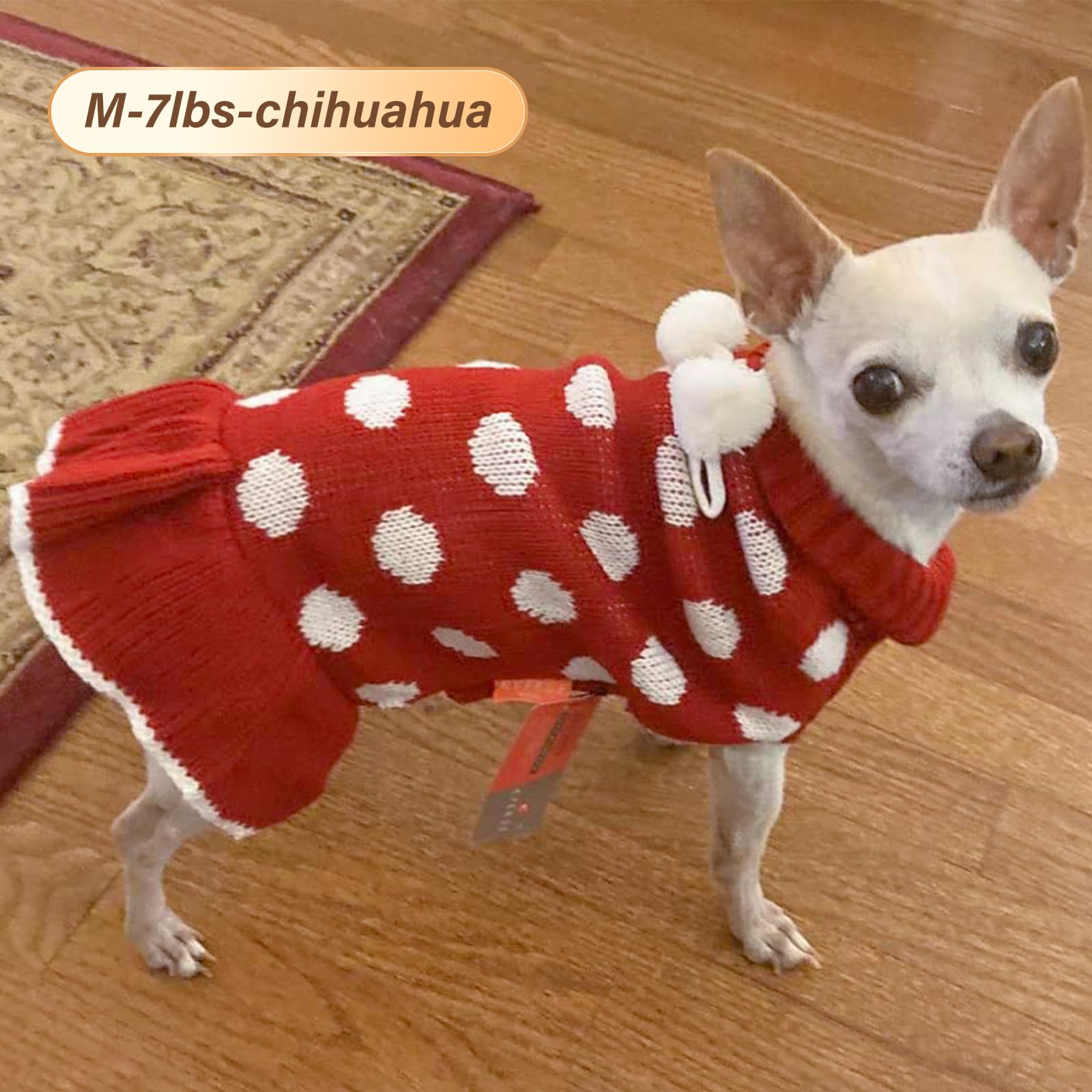 Kyeese Dog Sweaters For Small Dogs With Leash Hole Turtleneck Red Dog Sweater Dress Polka Dot Knit Pullover Warm Pet Sweater