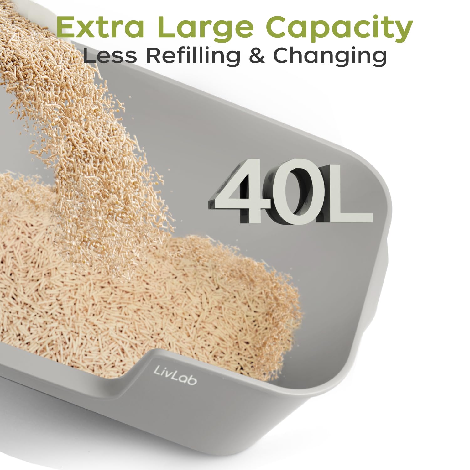 LivLab Mker Extra Large Cat Litter Box - 25 Lx16 Wx13 H Open Top High Sided Pan, XL for Big Cats, high Wall Jumbo Litter Box, An