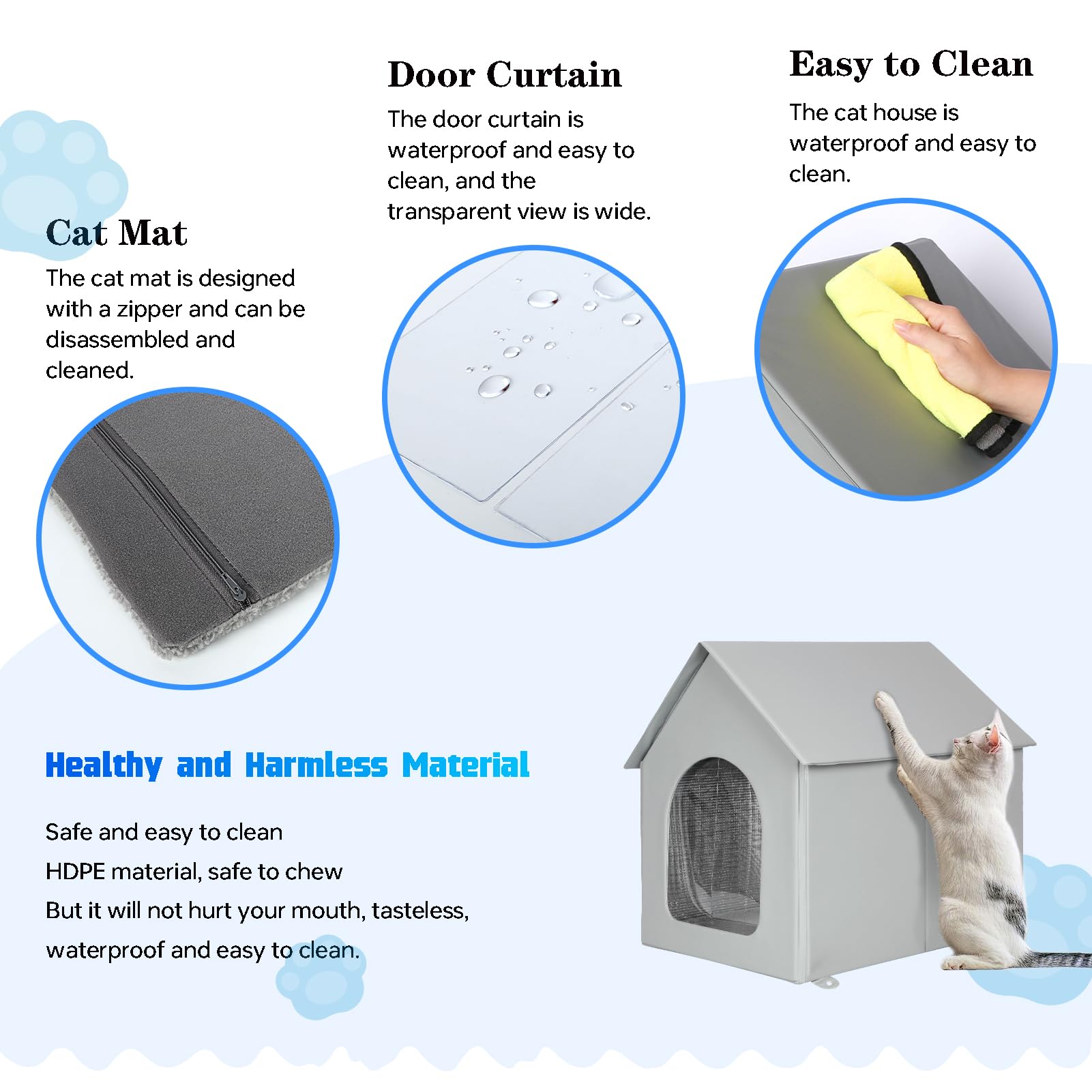 Outdoor Cat House Waterproof, Insulated Cat House With Removable Mat Outside, Outdoor Cat Shelter For Feral In Winter, Quick & E