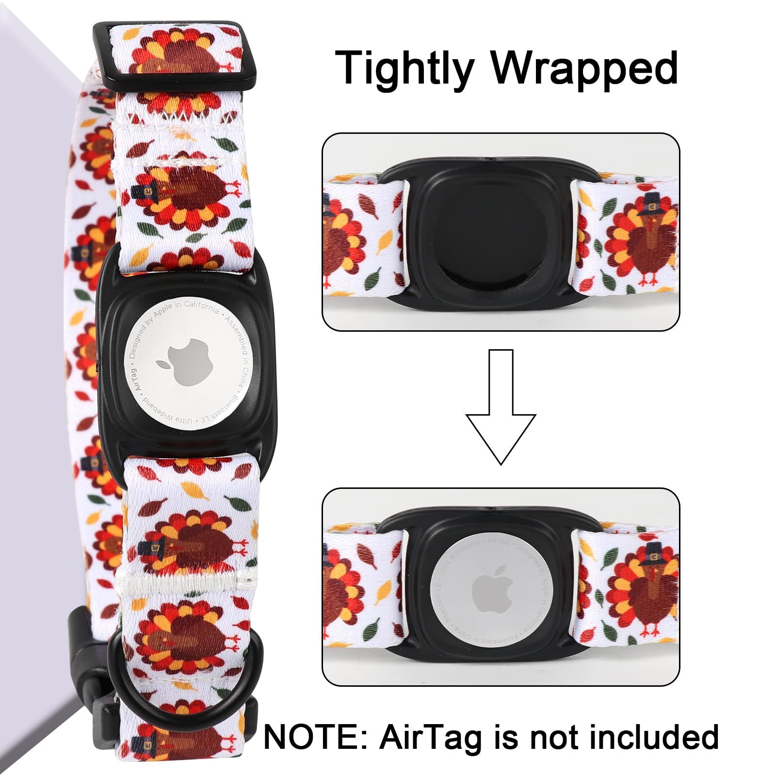 Thanksgiving Day Dog Collar With Apple Airtag Holder Mr.Chubbyface Turkey Dog Collar For Small Medium Large Boy Girl Dogs