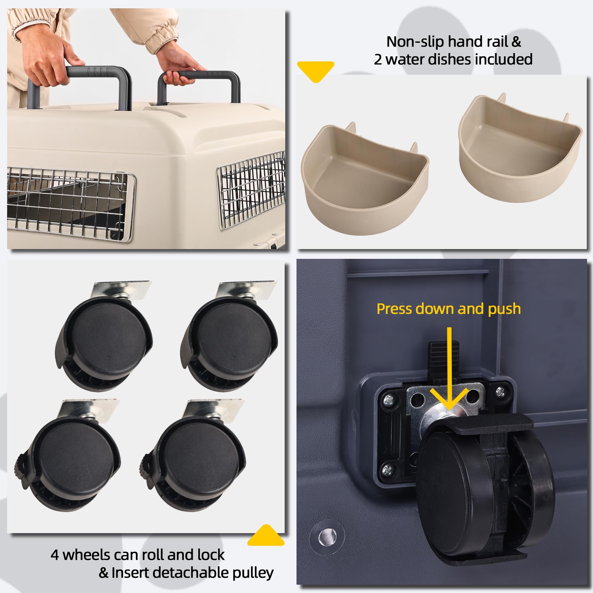 Elevon Plastic Dog Crate - Airline Approved Pet Carrier, X-Large, Gray, Model QD-ELPK-01XL-BAU, for Dogs and Cats
