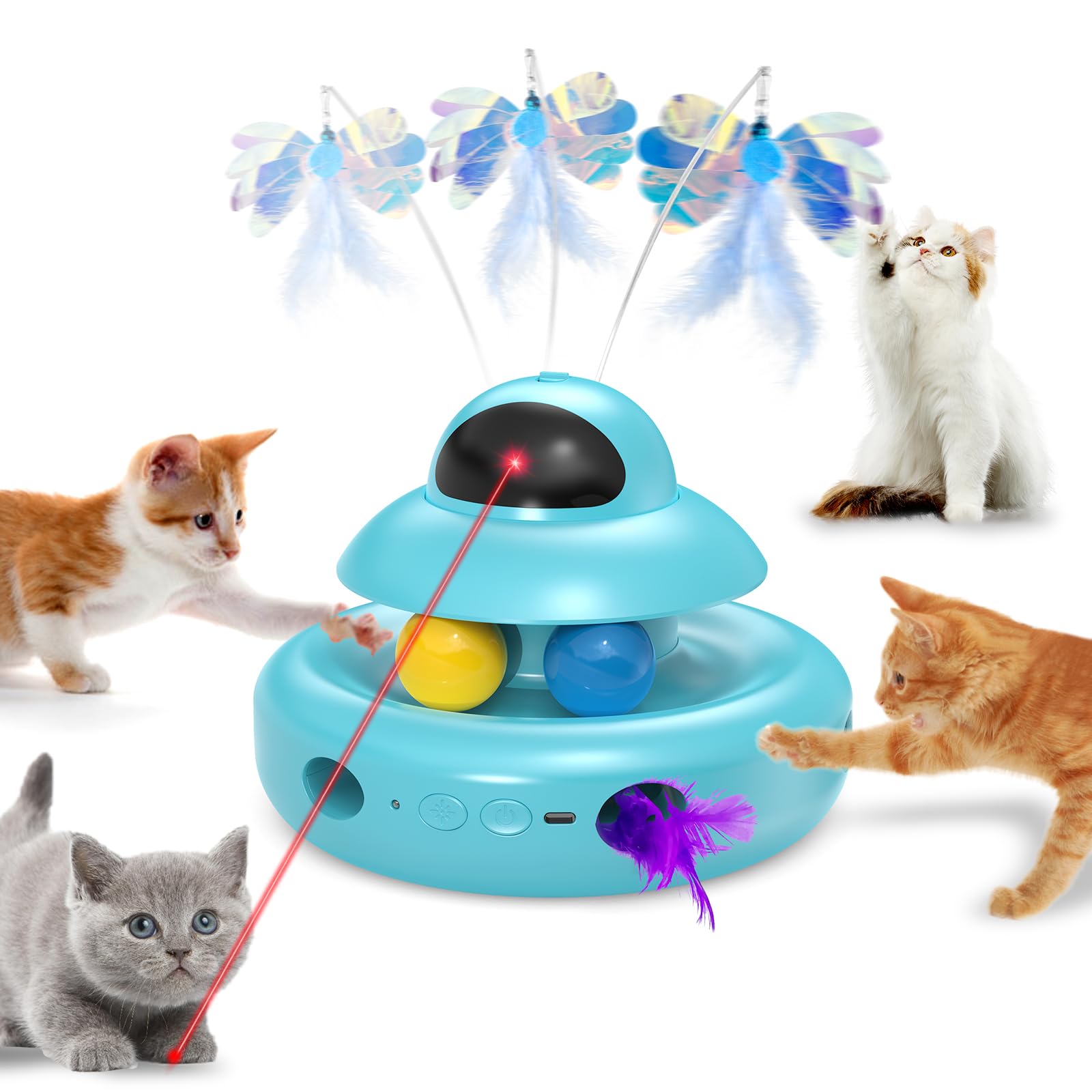 Mohaya Cat Toys,4-In-1 Automatic Kitten Toy For Bored Indoor Adult Cats,Lectric Flying Butterfly,Whack A Mole,Feather Track Ball