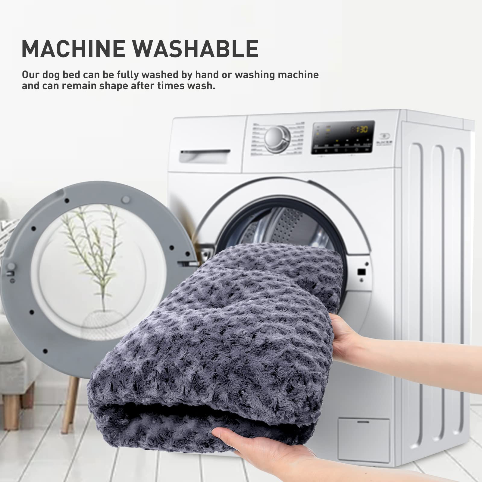 Ksiia Washable Dog Bed Deluxe Plush Dog Crate Beds Comfy Kennel Pad Anti-Slip Pet Sleeping Mat For Large, Jumbo, Medium, Small Dogs Breeds, 53' X 36', Dark Grey