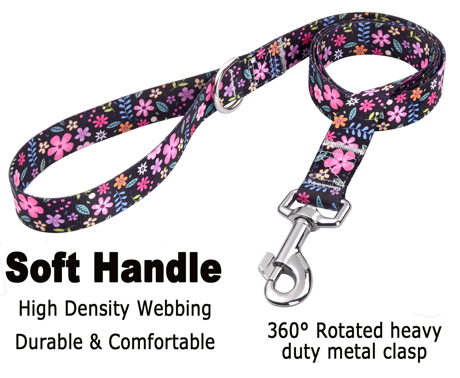 Mihqy Dog Collar And Leash Set With Bohemia Floral Tribal Geometric Patterns - Soft Ethnic Style Collar Adjustable For Small Medium Large Dogs(Floral Set,S)