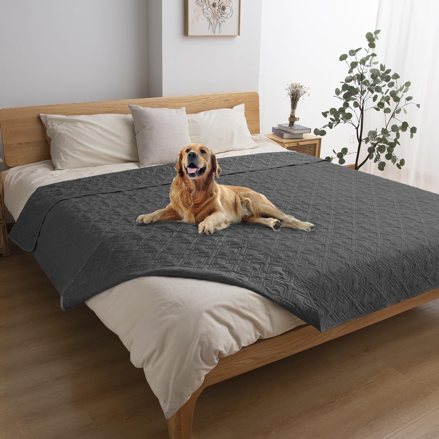 Fuguitex Waterproof Dog Bed Cover Dog Blanket For Pet Furniture Bed Couch Sofa Reversible Linen Texture(82'*82',Dark Grey+ Dar