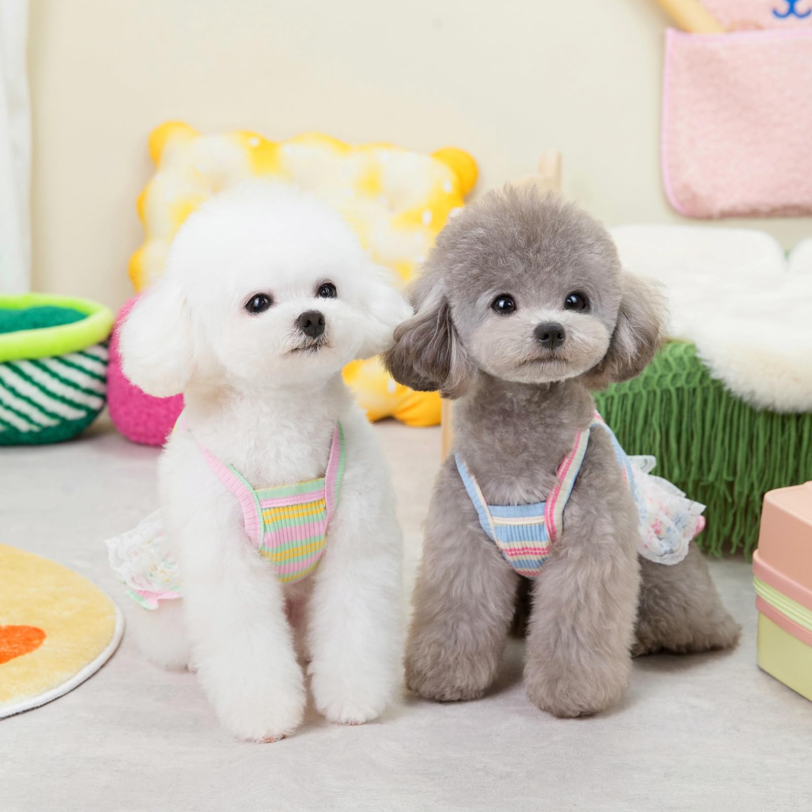 Winmany Dog Summer Clothes Puppy Sleeveless Striped Vest T-Shirt Pet Tutu Skirt Cat Dresses Suitable For Small Medium Cat Dog (B