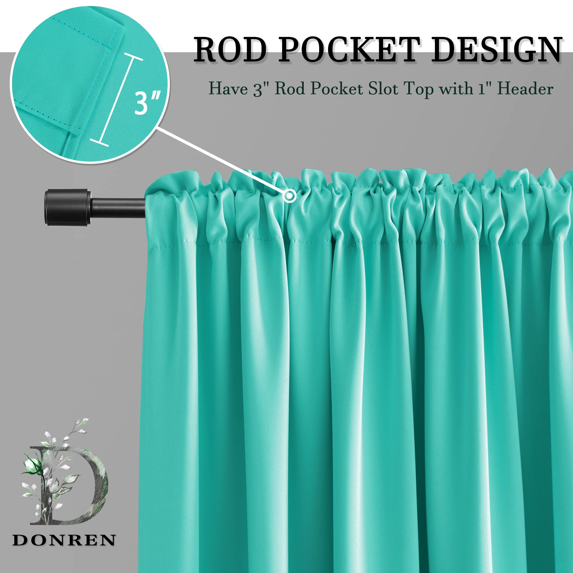 Donren Turquoise Kitchen Blackout Curtain Tiers - Small Curtains For Loft With Rod Pocket(42 X 30 Inches Long,2 Panels)