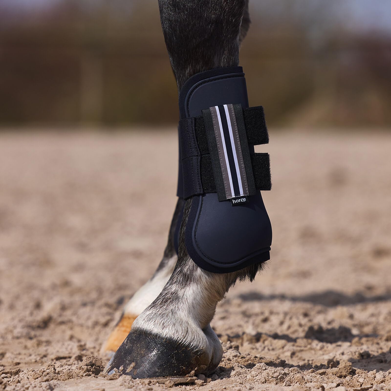 Horze Adepto Open Front Tendon Boots | Durable Shell With Neoprene Lining - Dark Navy - Pony