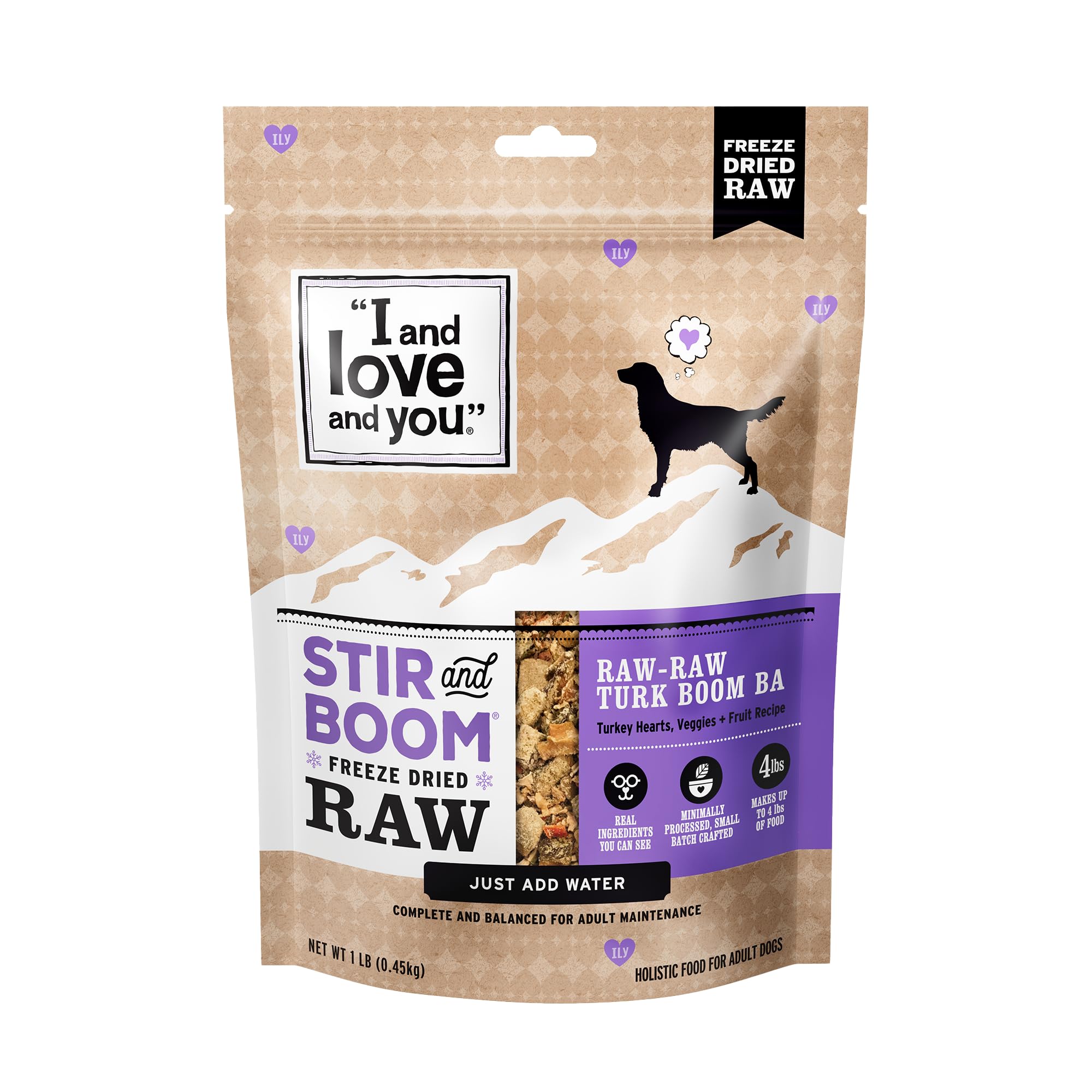 I and Love and You Stir and Boom Dehydrated Freeze Dried Raw Dog Food - Turkey - Grain Free, Real Meat, No Fillers, 1lb Bag