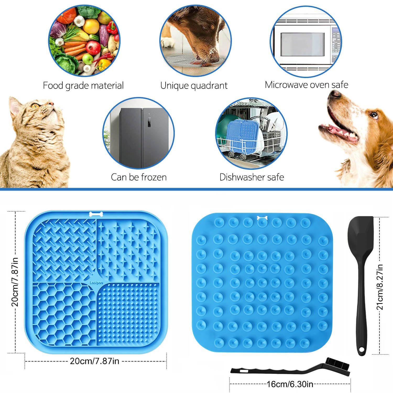 Lesipee Licking Mat For Dogs & Cats 2 Pack, Slow Feeder Lick Pat, Anxiety Relief Dog Toys Feeding Mat For Butter Yogurt Peanut,