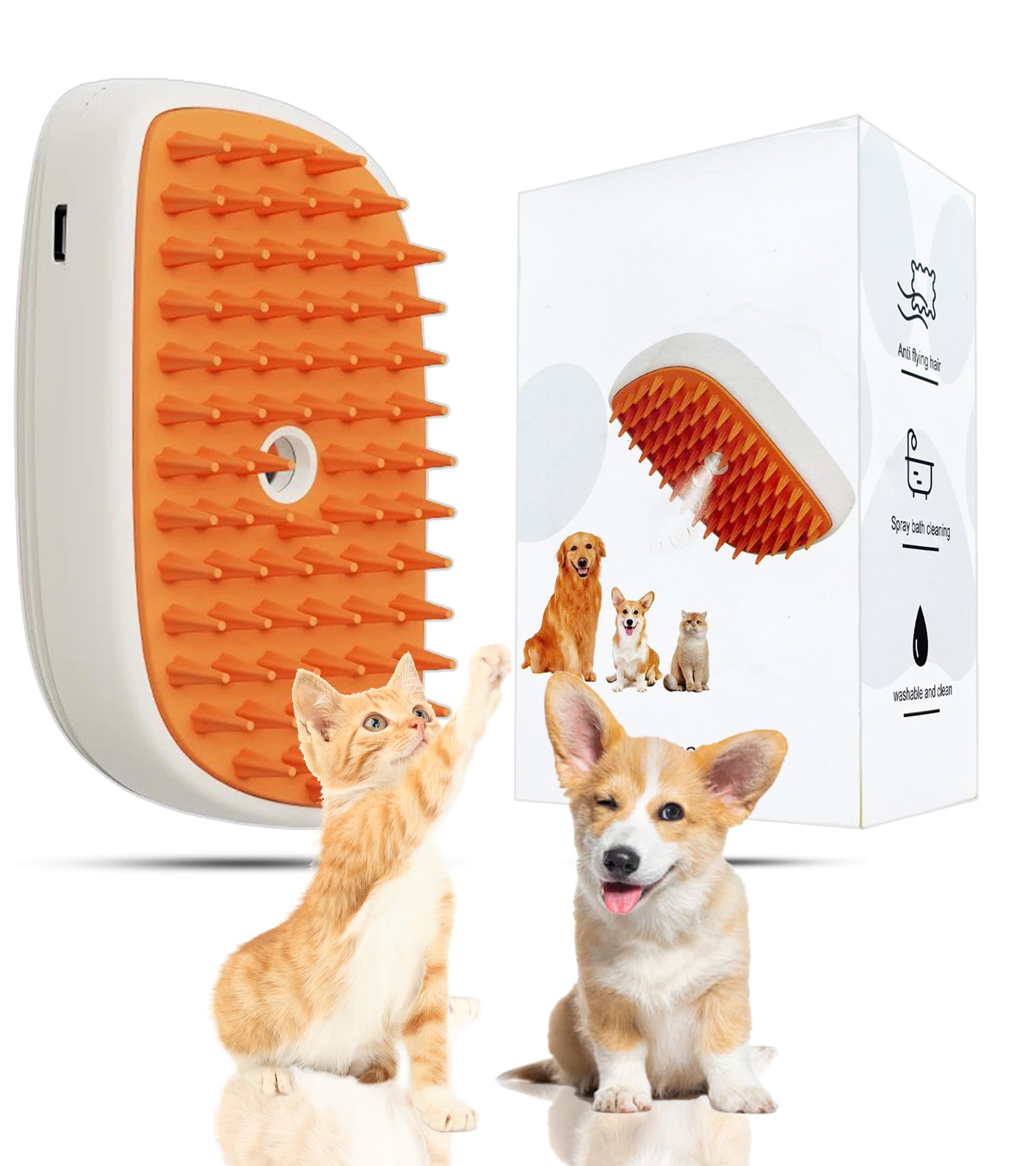 Wikiazon 4 In 1 Cat Steam Brush, Anti Static Shedding Spray Comb, Hair Removal, Mist Indoor Steamy Grooming Brush For Dog, Water