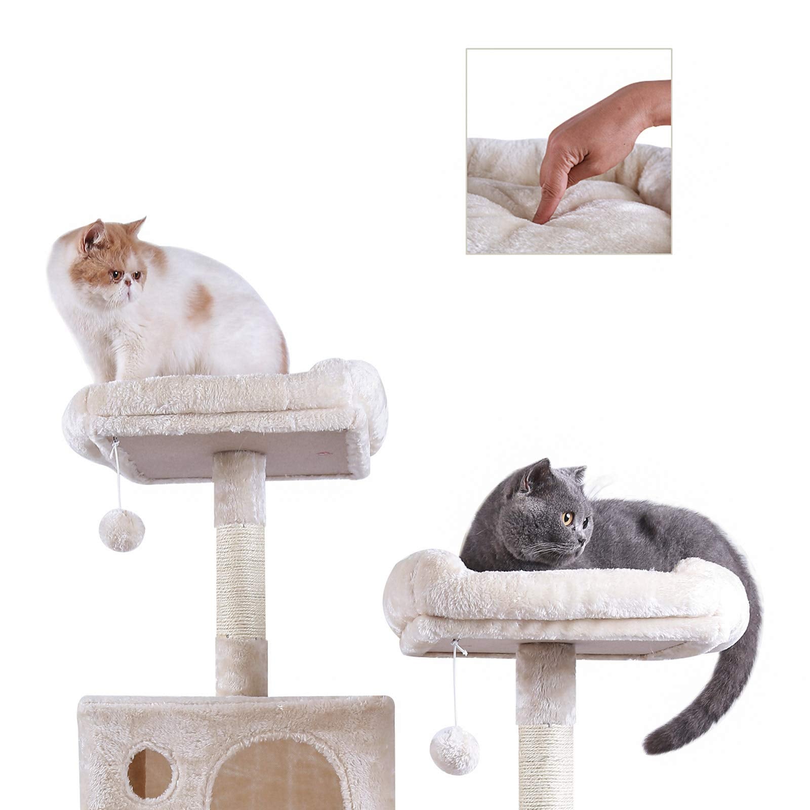 Hey-Brother Large Multi-Level Cat Tree Condo Furniture With Sisal-Covered Scratching Posts, 2 Bigger Plush Condos, Perch Hammock For Kittens, Cats And Pets Beige Mpj020M