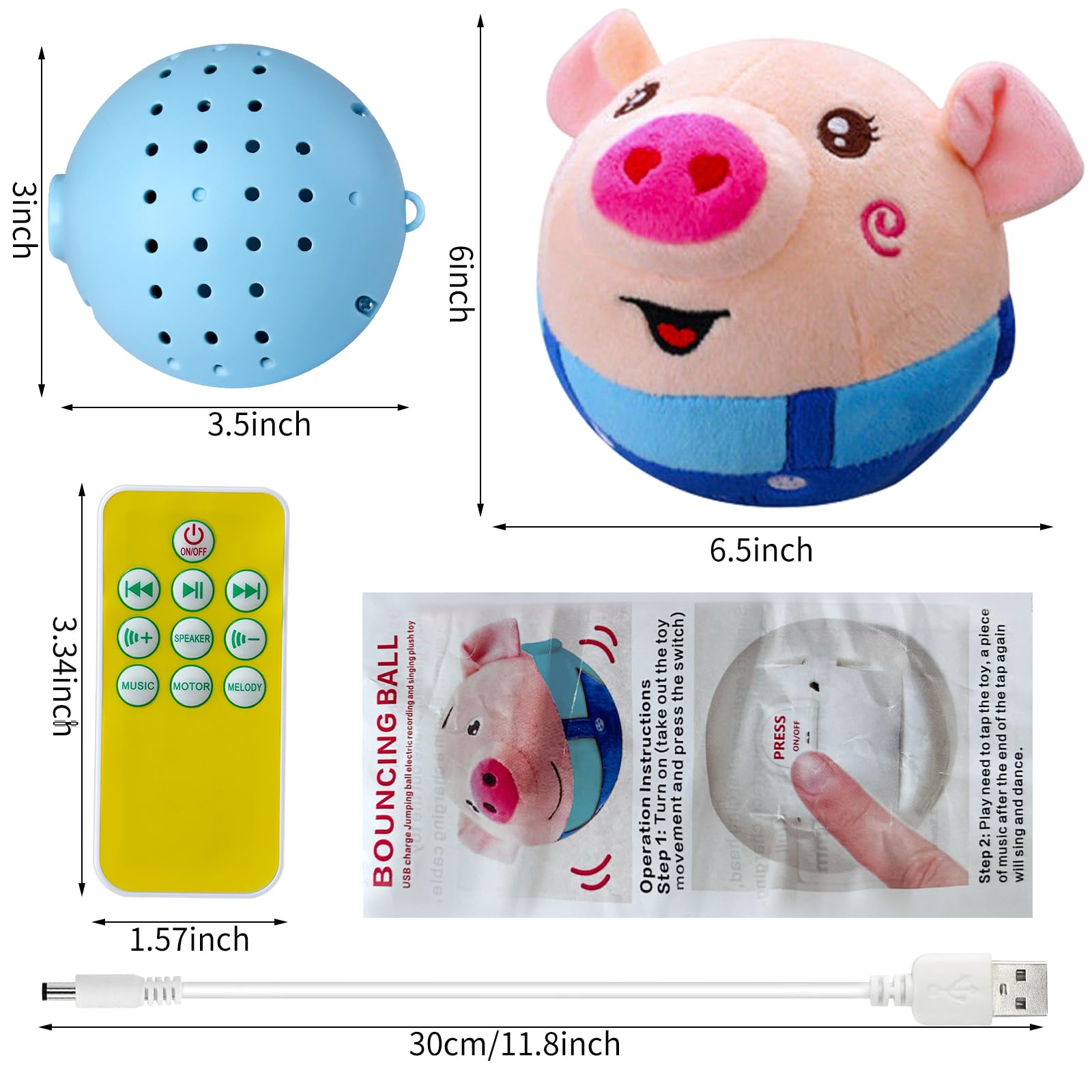 Laiamer Interactive Dog Ball - Self Moving Plush Pet Toy With Music & Remote Control - Keeps Small/Medium/Large Dogs Busy (Blue