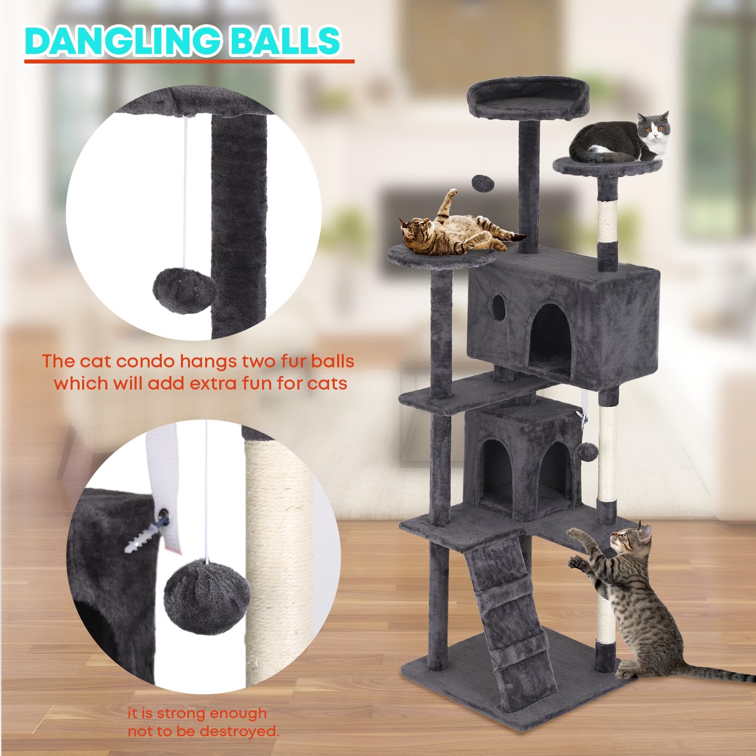 Fdw Cat Tree 70In Cat Tower Multi-Level Durable Cat Scratching Post & Cozy Fun Cat Jumping Platform Space Saving Cat Condo Pet P