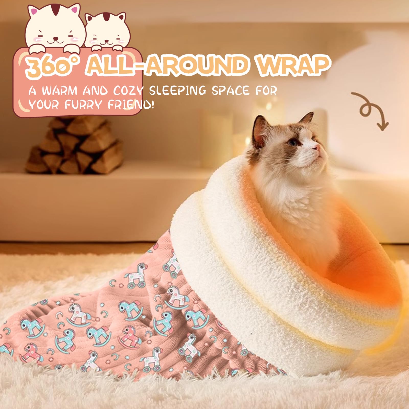 Edottbag Cat Sleeping Bag For Indoor Cats,Cat Winter Sleeping Bag,Cat Sleeping Bag,Cat Sack Bed,360 Wrap Comfortable Cat Sack,Co