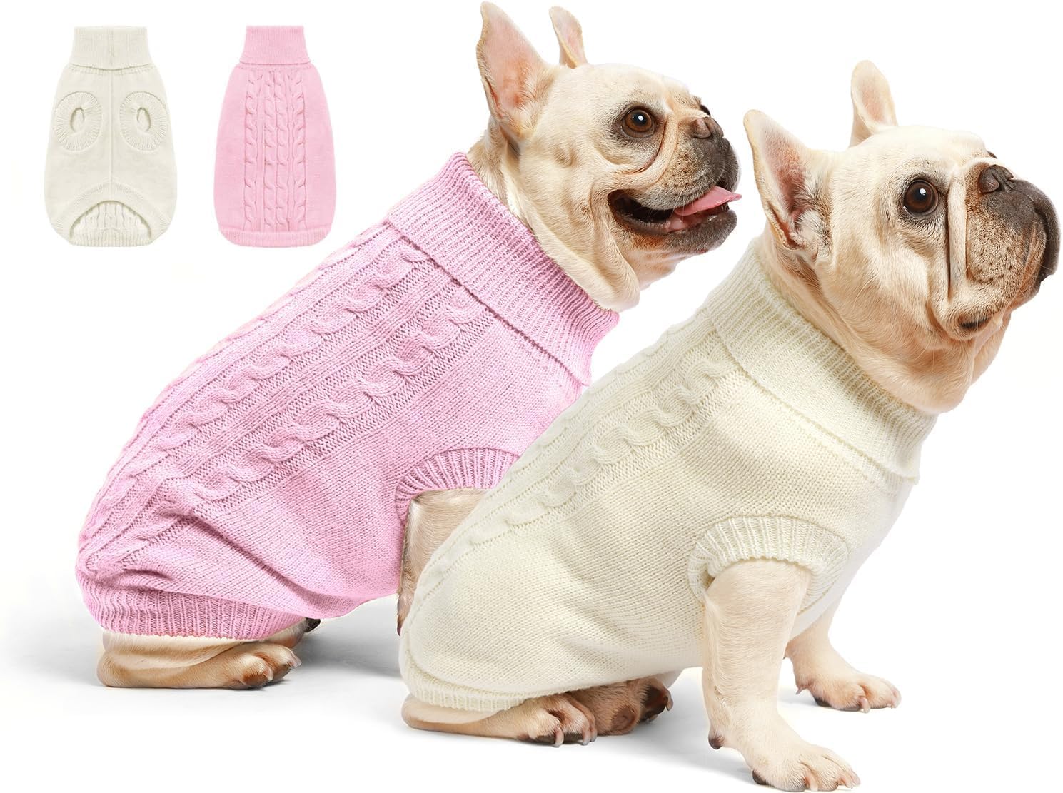 Roseelk 2 Pack Dog Sweaters For Small Dogs - Puppy Medium Warm Clothes In Winter, Turtleneck Pullover Design For Boy Girl Pet, Doggie, Cat, Kitten Chihuahua Bulldog Pug Beagles (3Xl, Grey, Beige)