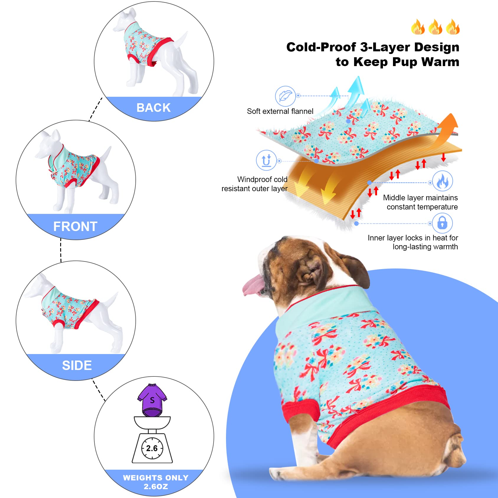 Lovinpet Pugs Flannel Winter Coats, Vintage Songbird Prints Dog Clothes, Warm Small Dog Apparels, Xs