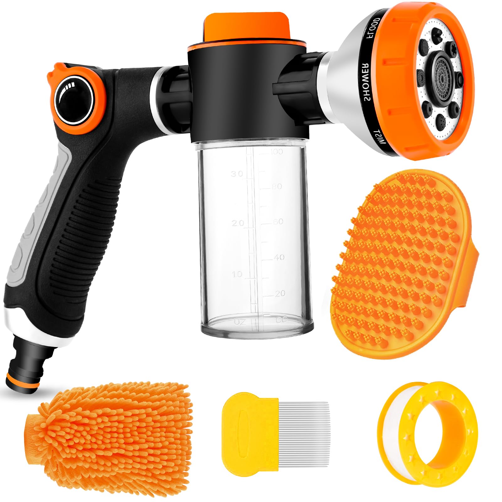 Upgrade Dog Washing Hose Attachment With Soap Dispenser, Dog Bath Hose Attachment With Pet Bath Brush Car Wash Mitt And Dog Comb