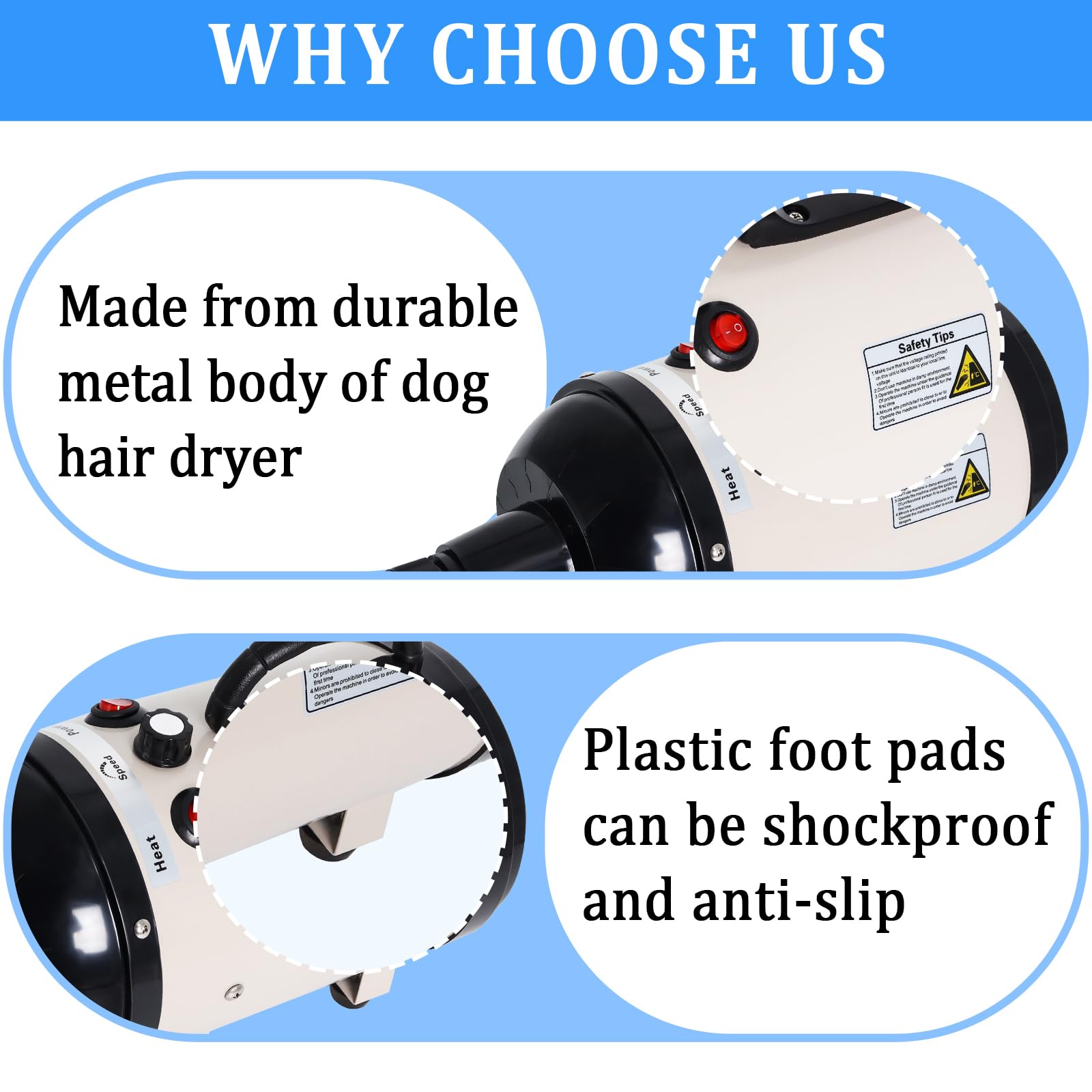 Dog Dryer For Large Dogs, 5.2Hp 3800W High Velocity Pet Hair Dryers With Heater For Grooming, Spind Temperature Adjustable Pet D