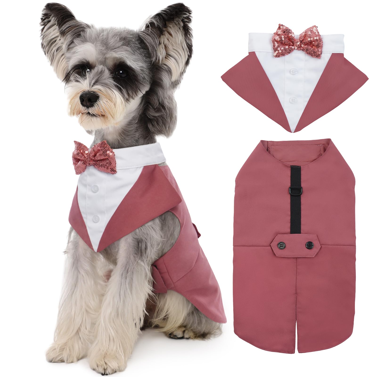 Kuoser Dog Tuxedo Dog Suit And Bandana Set, Dogs Tuxedo Wedding Party Suit, Dog Prince Wedding Bow Tie Shirt Formal Dog Wedding Attire For Large And Medium Dogs Golden Retriever Samo Bulldogs