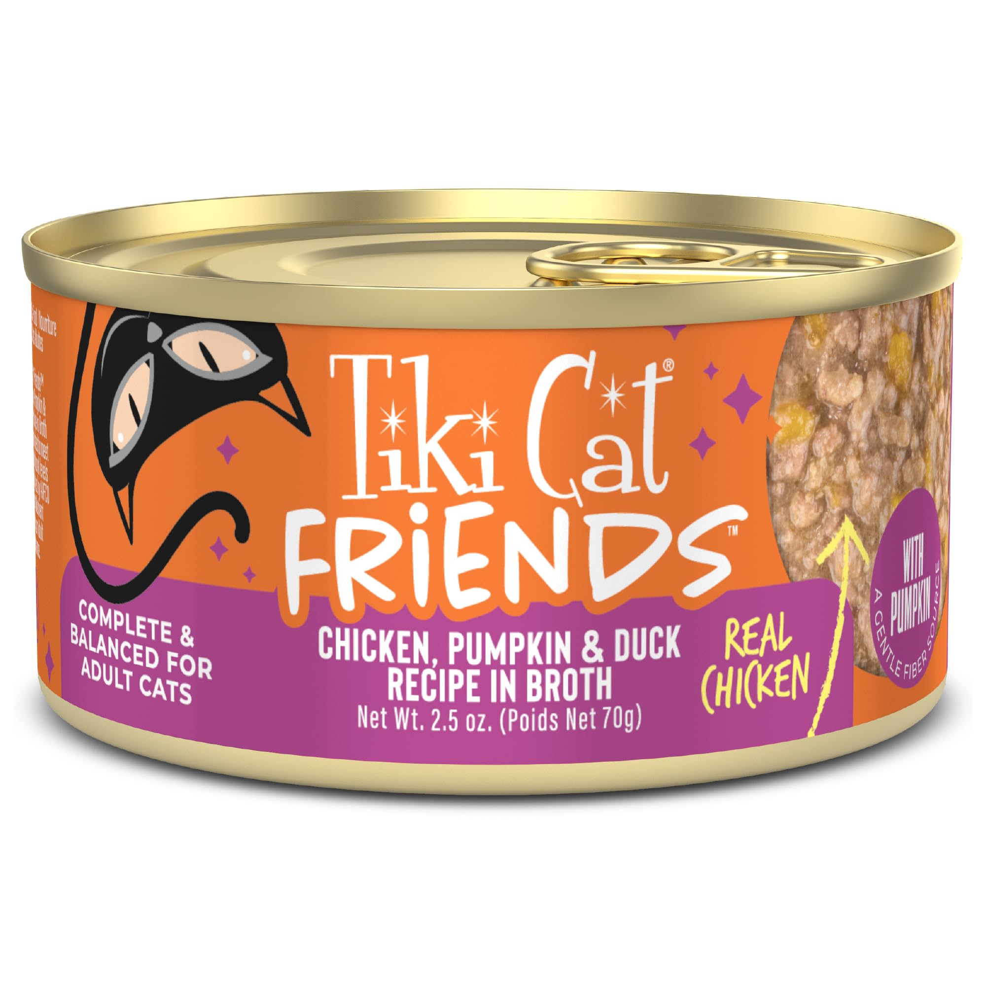 Tiki Cat Friends Chicken, Pumpkin & Duck, Grain Free & High Moisture, Wet Cat Food for Adult Cats, 2.5 oz. Can (12 Count)
