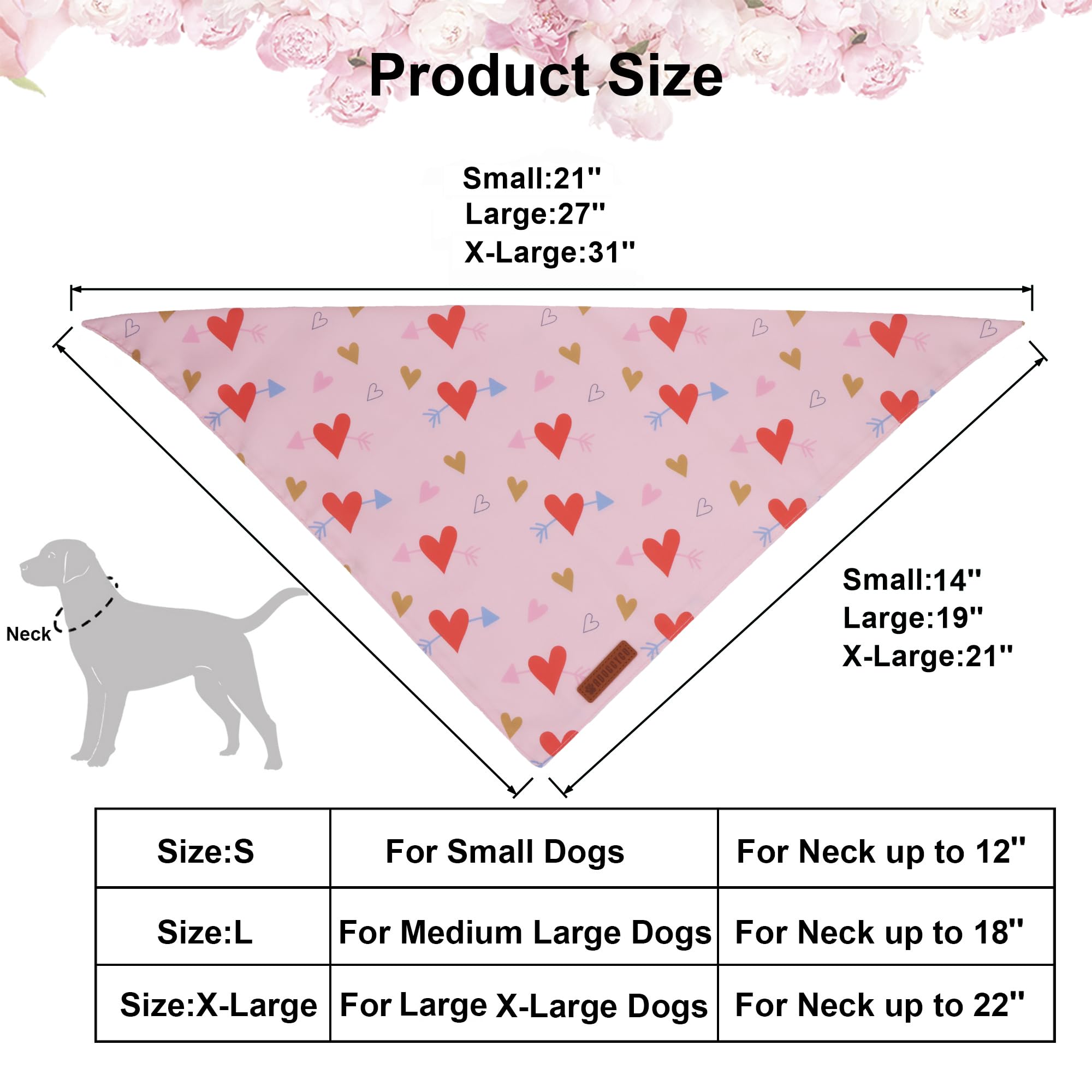 ADOGGYGO Valentine Dog Bandana, Blue Pink Heart Pet Scarf, Premium Durable Fabric, Adjustable Fit Pet Valentine Bandanas for Med