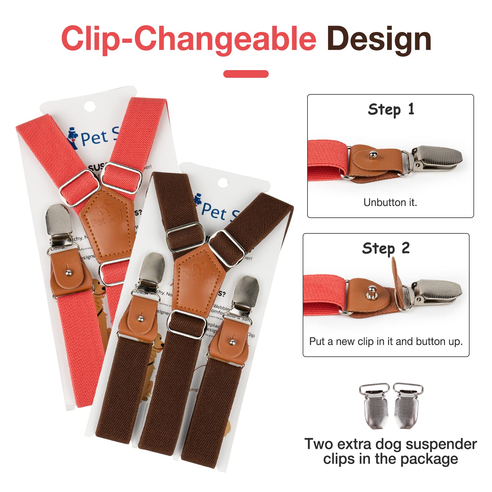 Pet Soft Dog Suspenders 2 Pieces Female Dog Diaper Suspenders For Dogs Diaper Keeper Suspender For Dog Skirt, Dog Dress (Brown & Red, Xs/S)