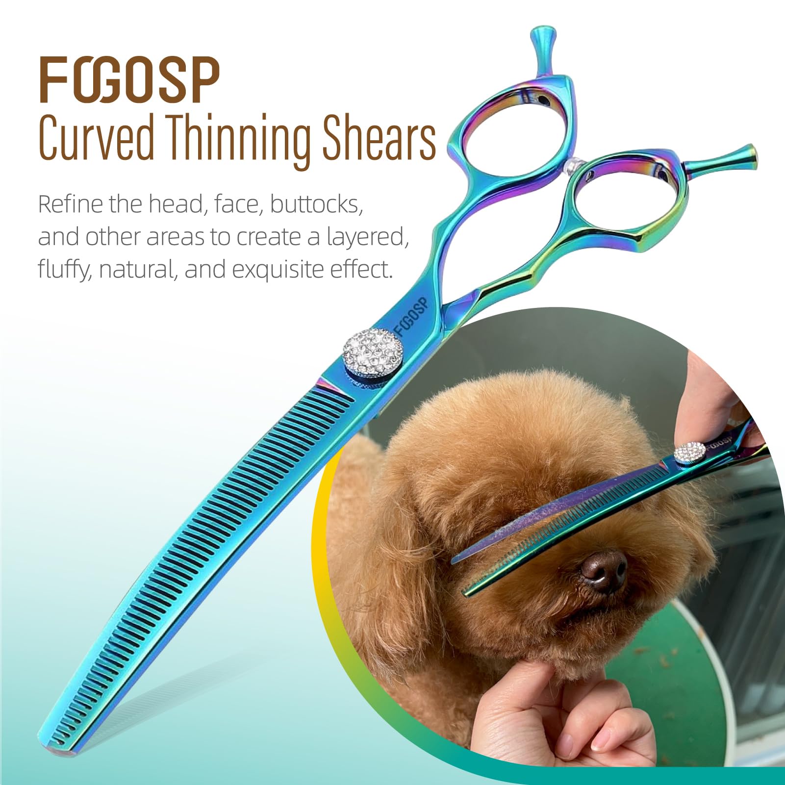 Fogosp 45Curved Dog Grooming Scissors Curved Thinning Shears 2Pcs Combo(Turquoise)