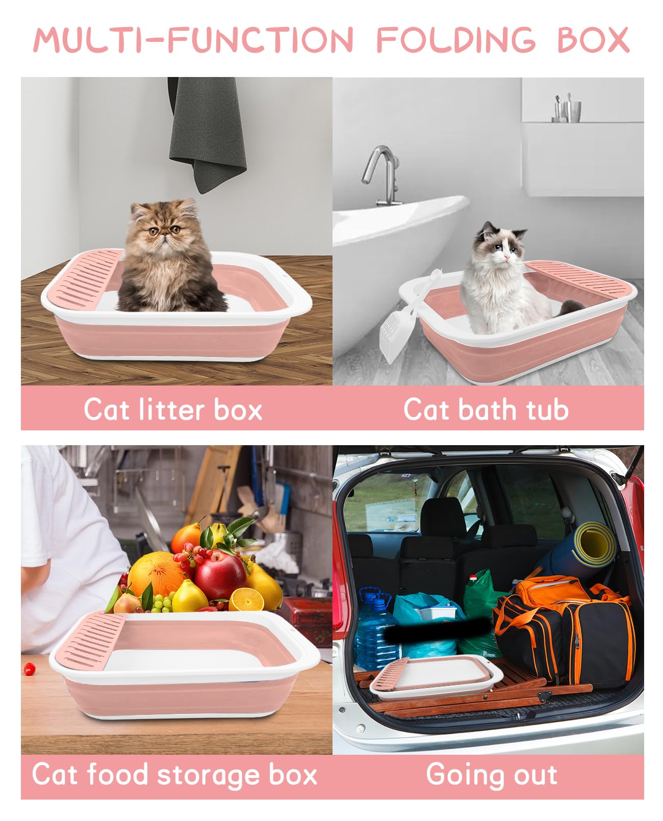 Bnosdm Senior Cat Litter Box Low Entry Kittens Travel Litter Box With Scoop Open Collapsible Shallow Cats Potty Pan Foldable Pet