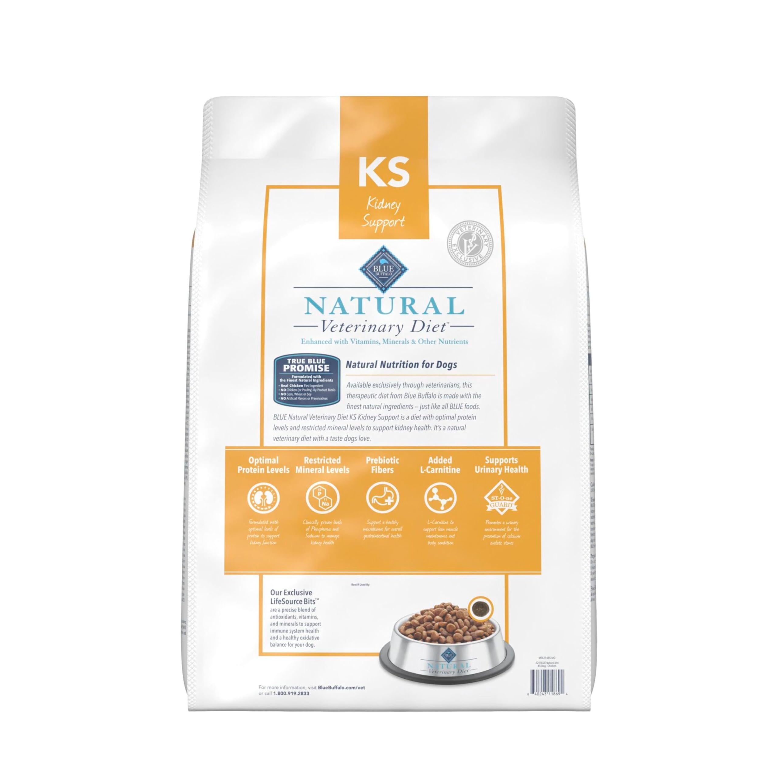 Blue Buffalo Natural Veterinary Diet KS Kidney Support Dry Dog Food, Chicken 22-lb bag