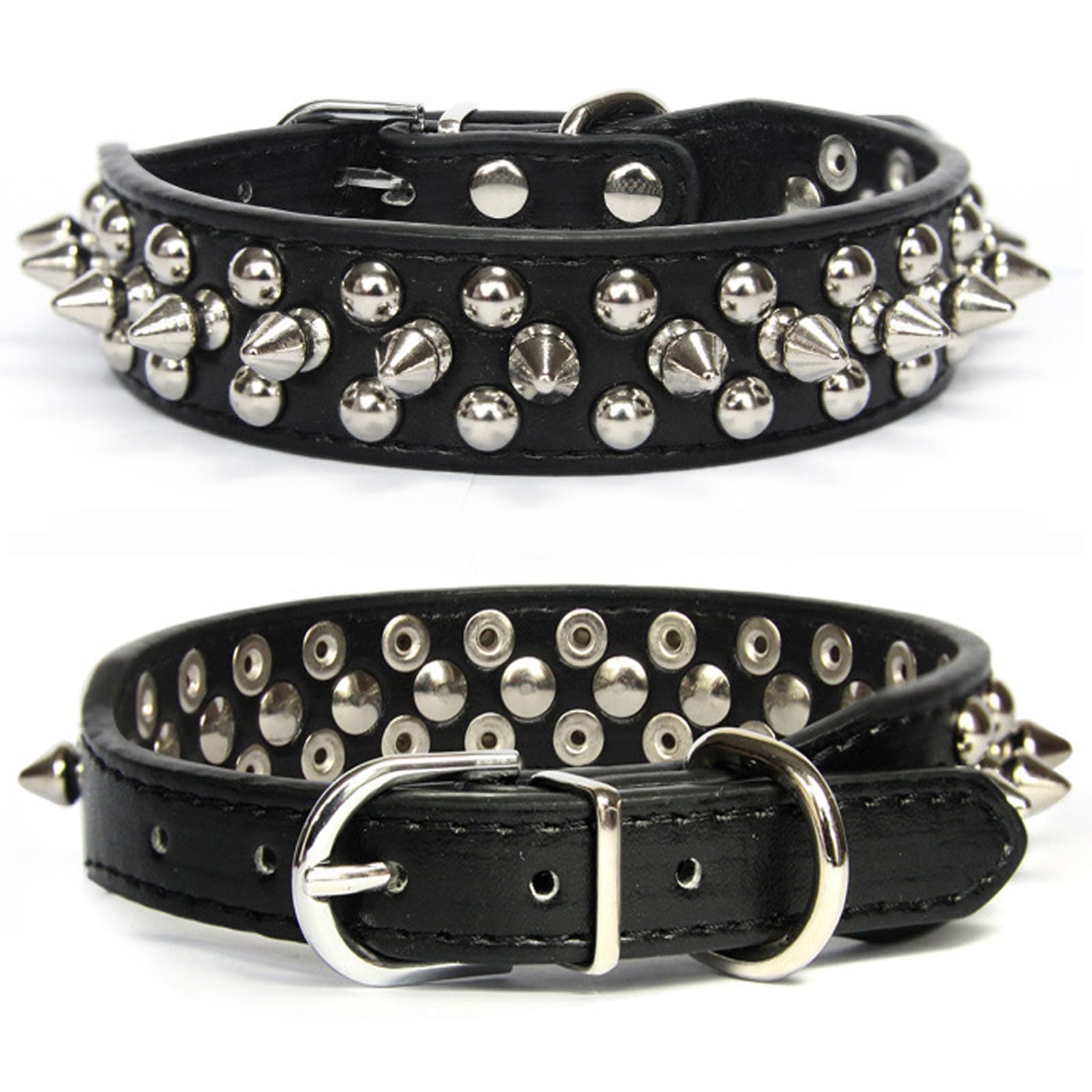 Doggyzstyle Spiked Studded Leather Dog Collar For Small Medium Large Dogs Boy,Soft Adjustable Black Pu Leather Medium Large Dog Collar, Durable Leather Pet Collars For Pit Bull Bulldog Husky (Black,L)