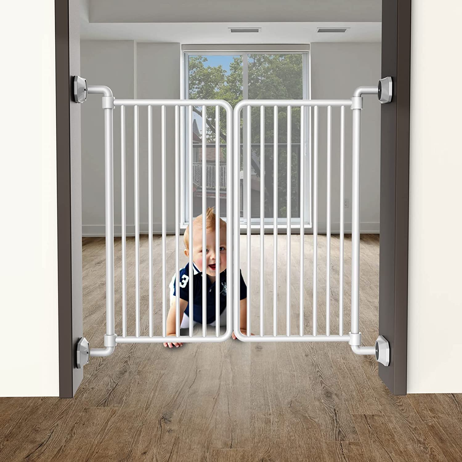 Icero - Baby Gate Wall Protector - Protect Walls & Doorways From Pet & Dog Gates - For Child Pressure Mounted Stair Safety Gate- 8 Pack, White