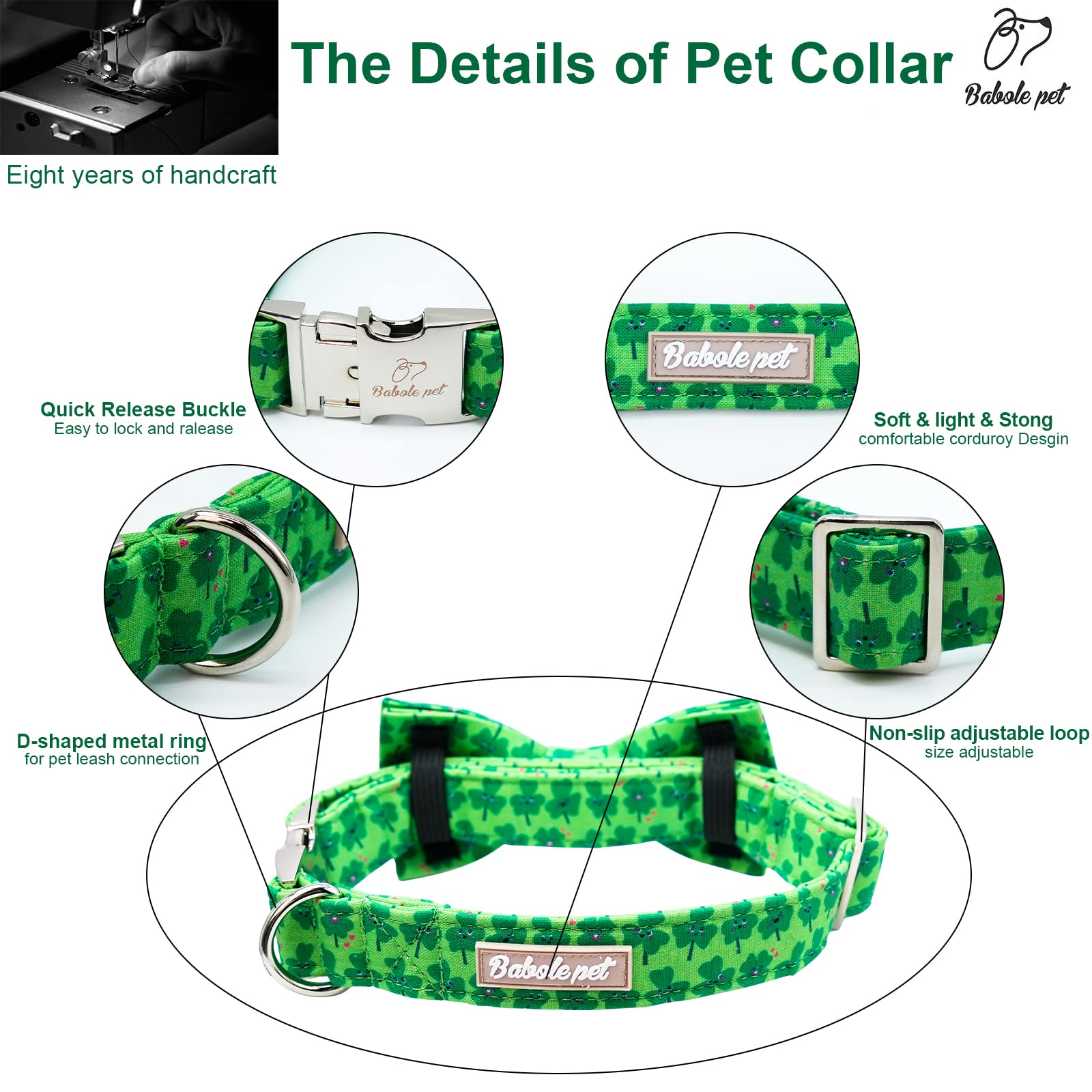 2023 New St.Patrick'S Day Dog Collar With Bow Tie-Babole Pet, Cute Clover Male Dog Collar With Safety Metal Buckle Adjustable Puppy Collars For Small Medium Large Boy & Girl Dog,Xl-Neck 16'-26'