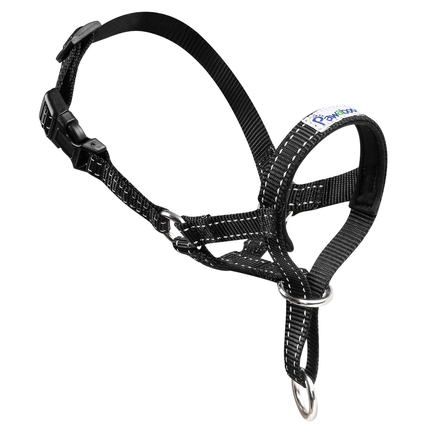 Pawaboo Dog Muzzle, Head Halter Collar For Dog, Pet Dog Nylon Reflective Adjustable Loop Anti-Biting Barking Control Easy Fit Dog Stops Dog Pulling Head Leash, Small Size, Black